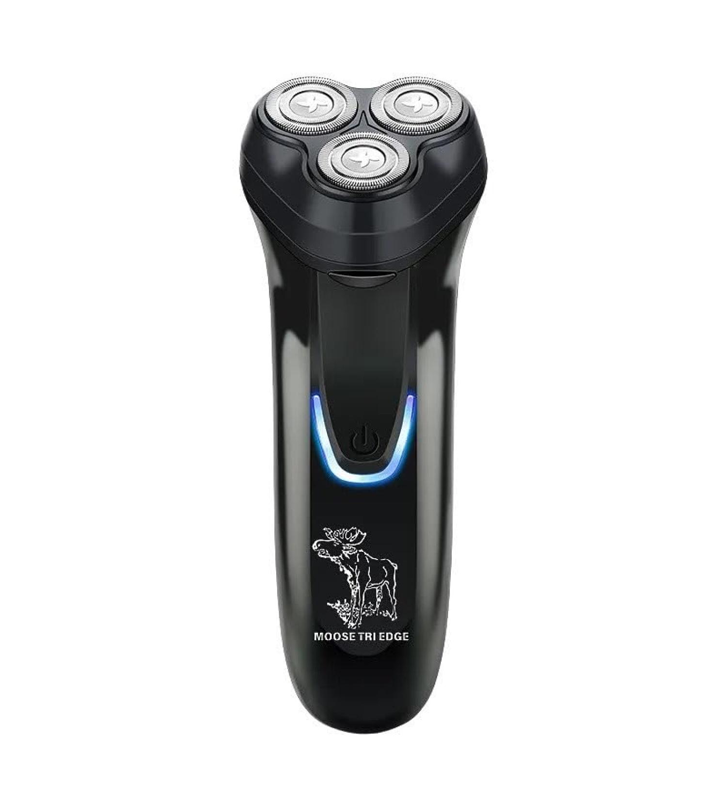 MOOSE TRI EDGE Men's Electric Rotary Shaver - Beard Trimmer Wet/Dry Body Razor Head & Face Groomer Cordless USB Rechargeable Ideal Gift for Husband Dad Boyfriend - Black - Buy Online on GoSupps.com