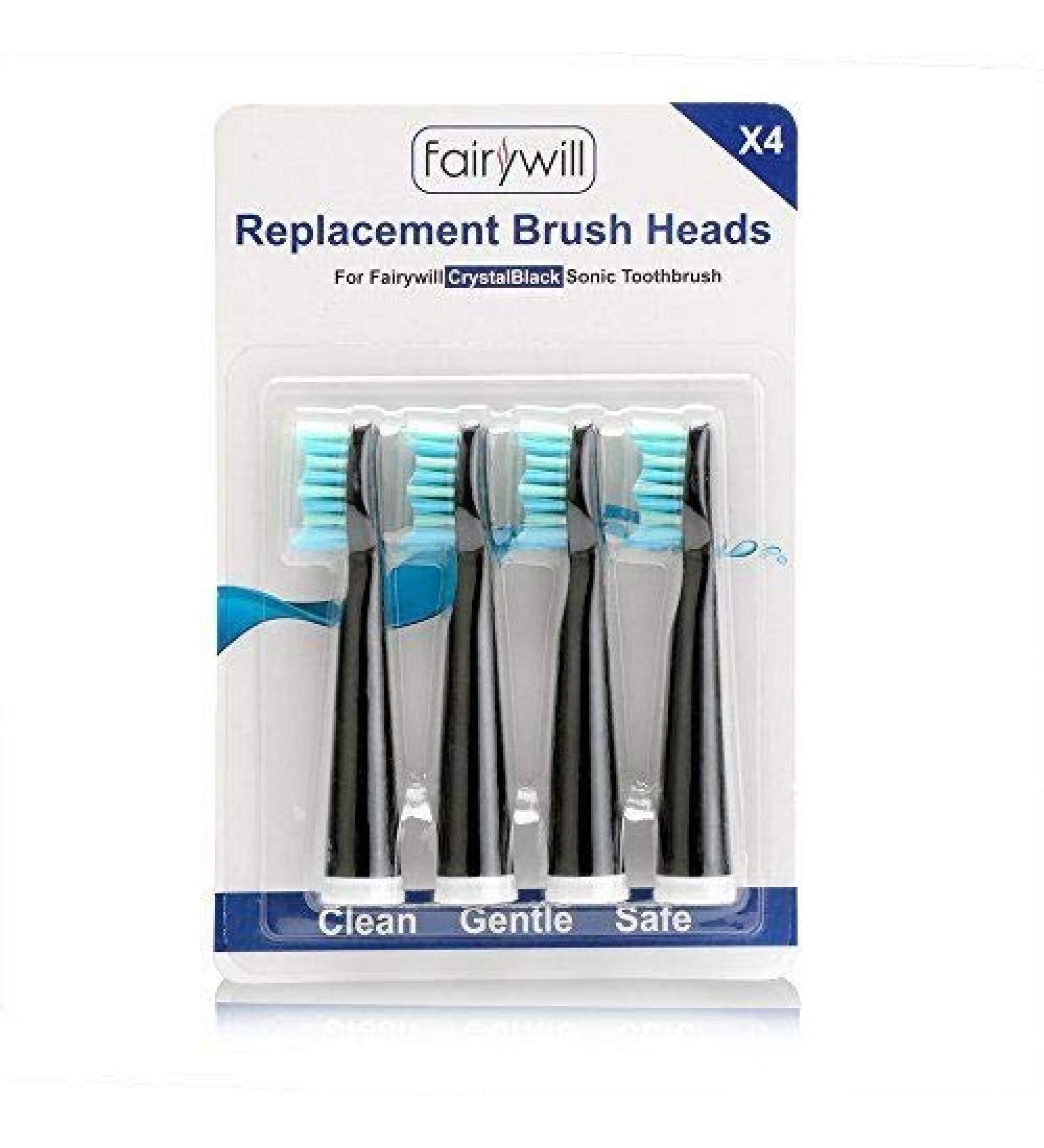 GSParts 4pcs Soft Bristle Brush Heads for Fairywill Electric Toothbrush - Crystal Black - Buy Online on GoSupps.com