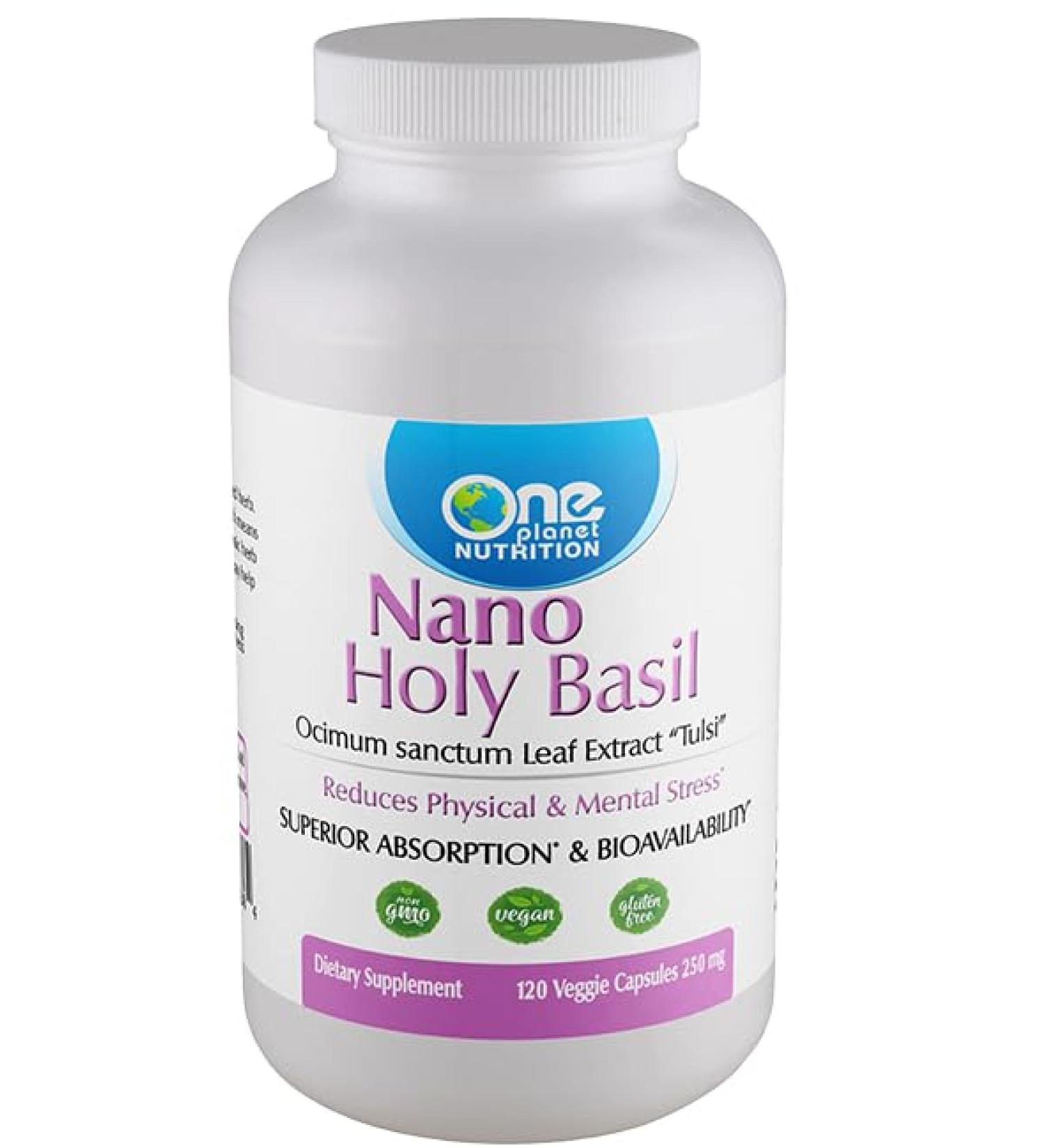 One Planet Nutrition Nano Holy Basil 500 mg Veggie Capsules (120 Servings) Ocimum Sanctum Extract Nano for Enhanced Absorption Supports Stress Balance and Immune Health Non-GMO Vegan Gluten-Free - Buy Online on GoSupps.com