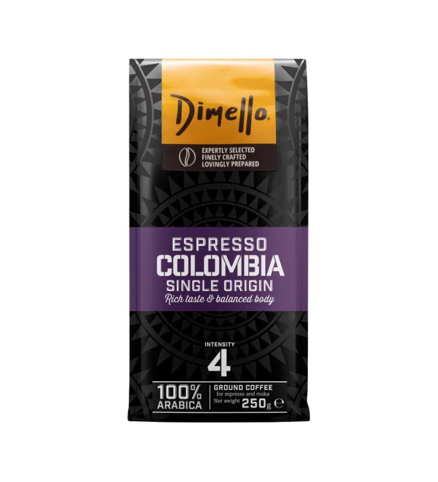 Dimello Single Origin Espresso Colombia Ground Coffee (250g) - Notes of Caramel Exotic Fruits and Reaching Nuts (Colombia) - Buy Online on GoSupps.com