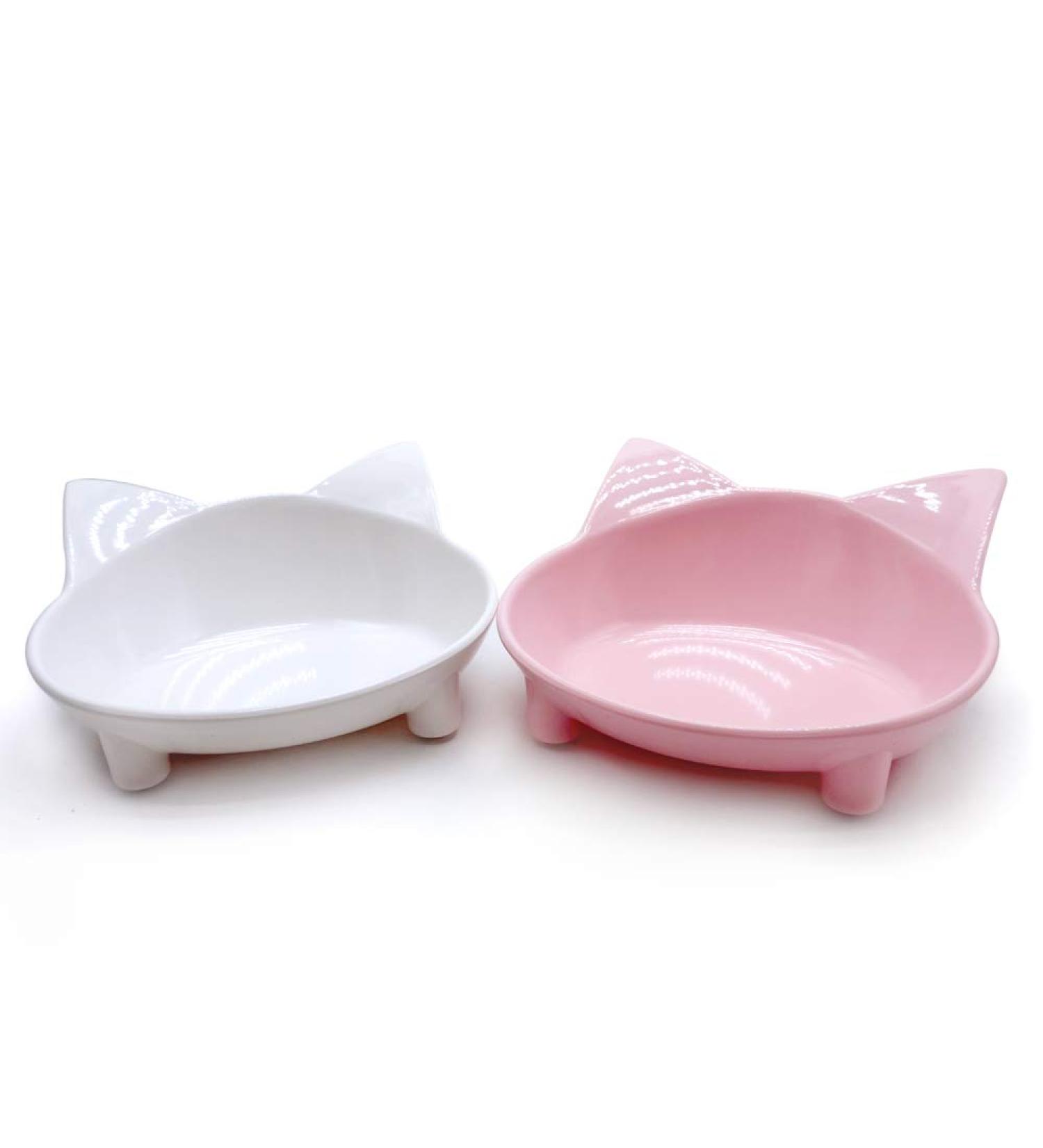 Lorde Shallow Cat Food Bowls Set of 2 - Non-Slip Wide Cat Dish for Whisker Fatigue Relief - White/Pink - Buy Online on GoSupps.com
