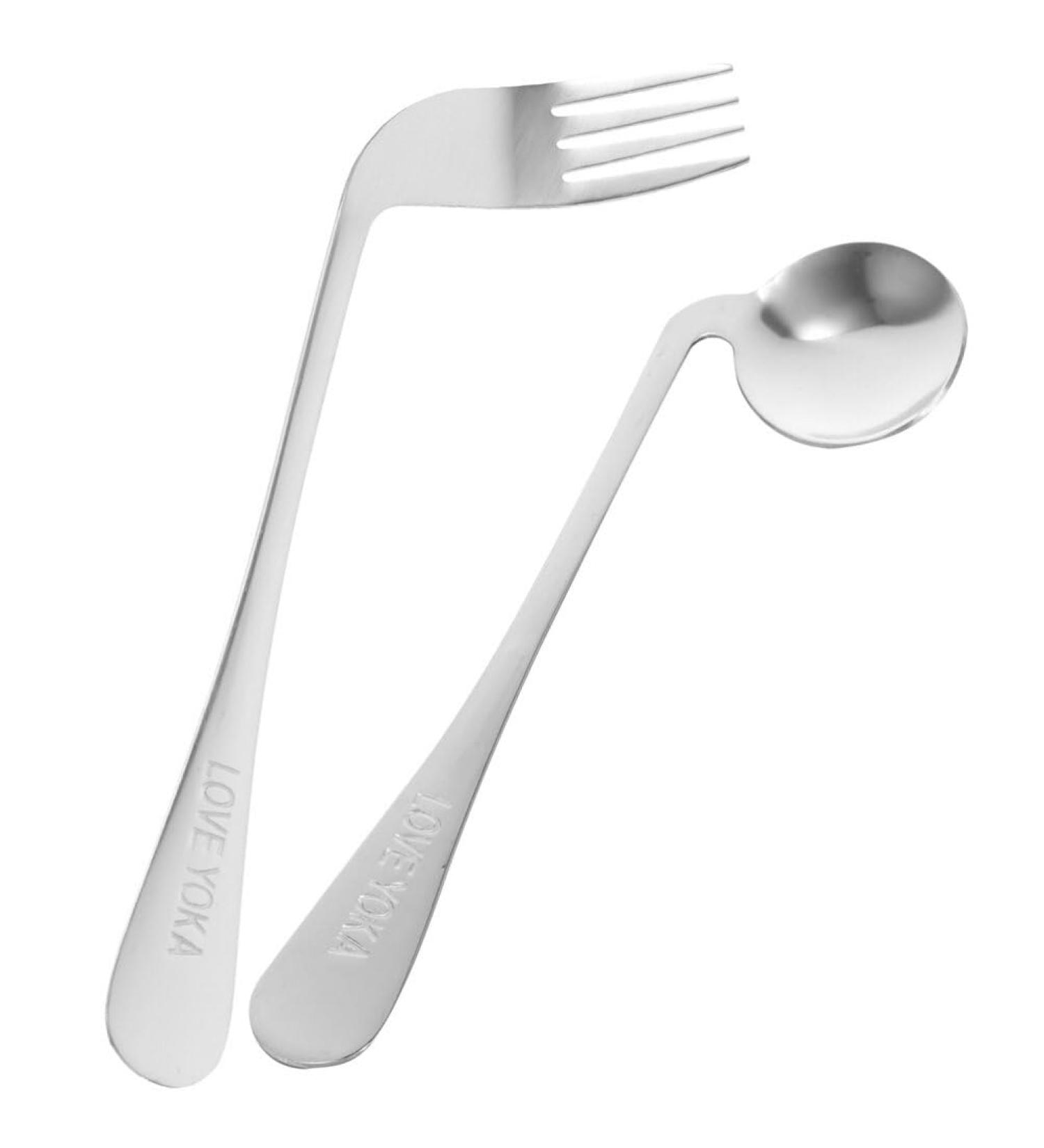 Curved Fork Spoon Set for Easy Self-Feeding | Stainless Steel Cutlery for Seniors & Disabled | 2 Pieces - Buy Online on GoSupps.com