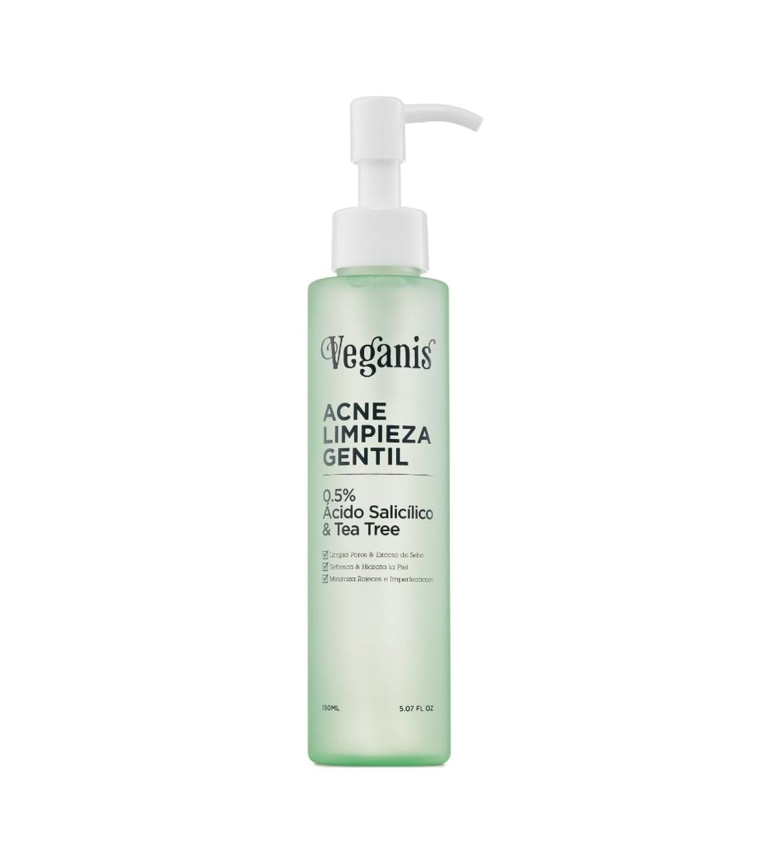 VEGANIS Gentle Acne Cleanser 0.5% Salicylic Acid & Tea Tree Daily Face Wash for Oily & Combination Skin Helps Remove Impurities & Excess Oil Vegan Cruelty-Free Gel Cleanser - Buy Online on GoSupps.com