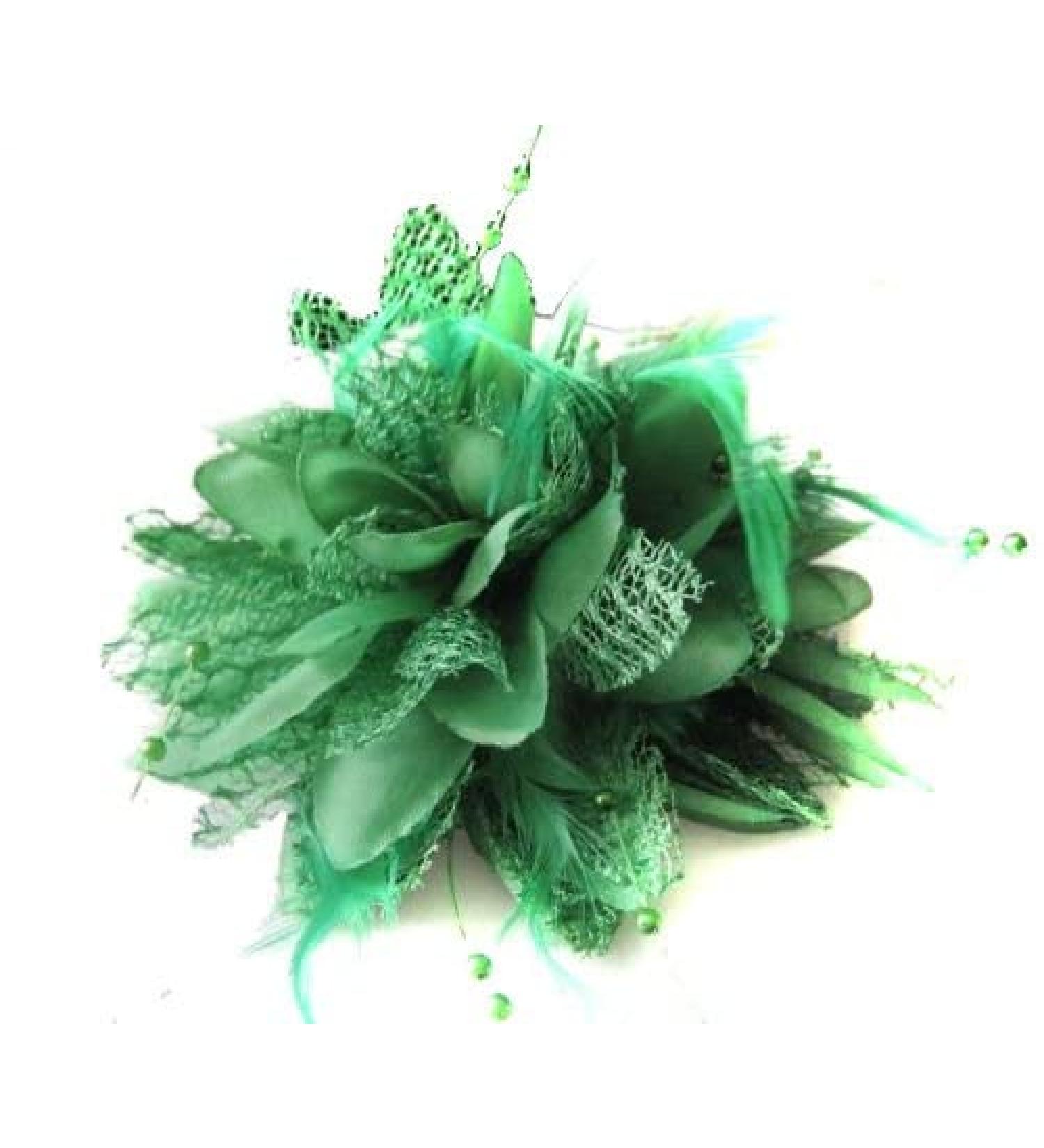 Green Flower Feather Bead Corsage Hair Clip Fascinator Set - Buy Online on GoSupps.com