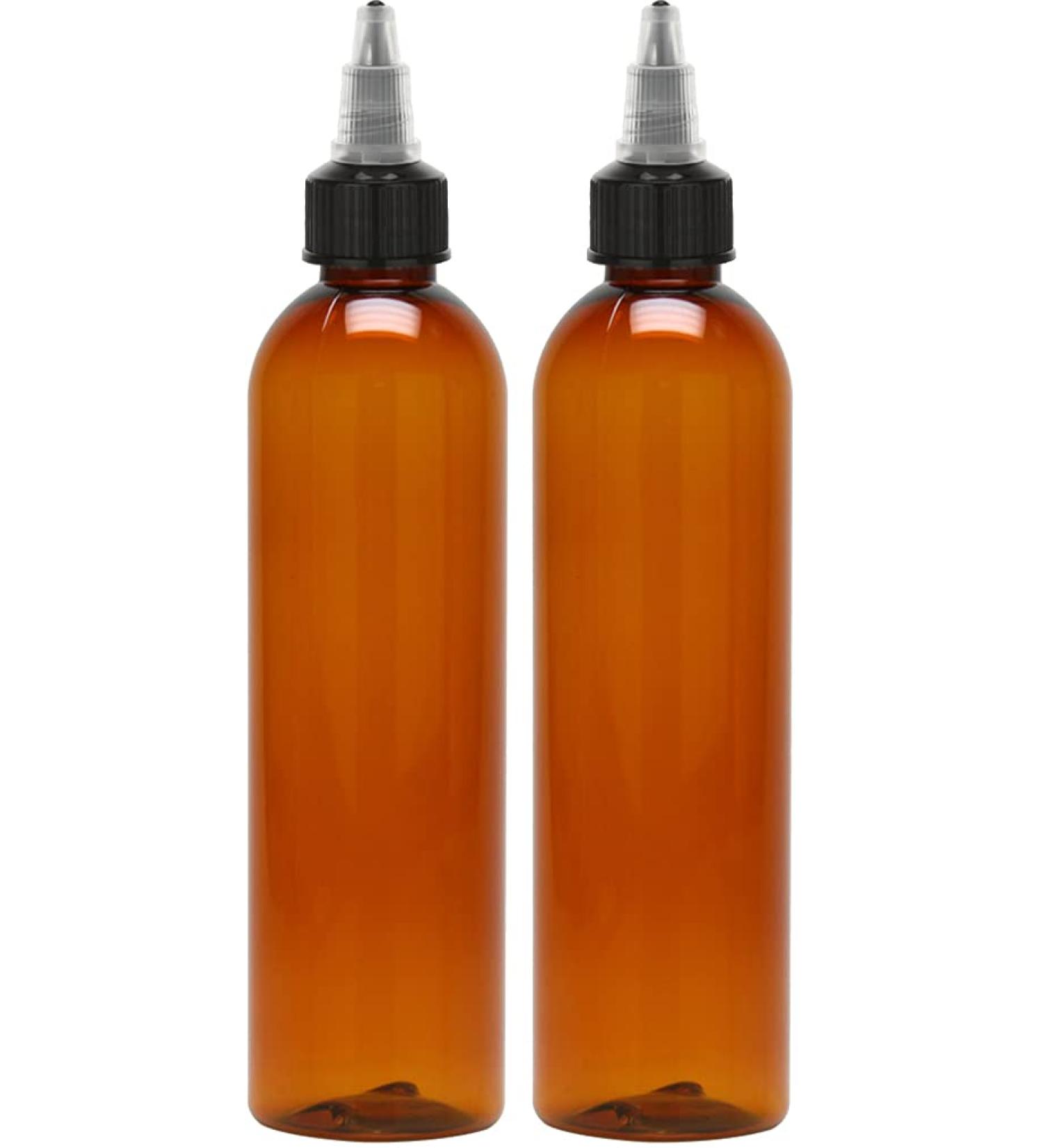 8 oz Amber Twist Top Applicator Bottle - BPA-Free PET, Refillable, Squeeze, Multi-Purpose - Black Nozzle - Buy Online on GoSupps.com