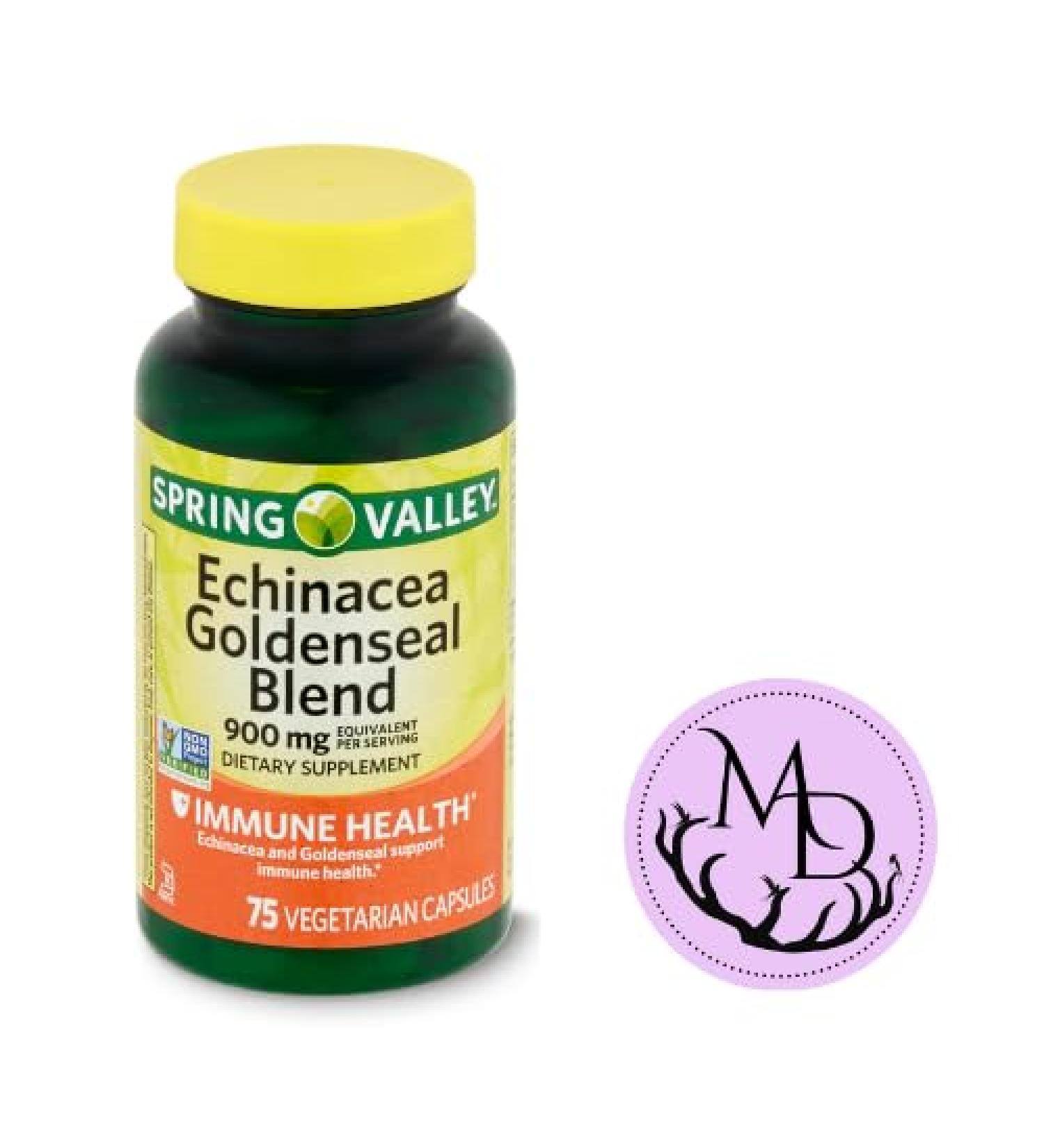 Spring Valley Echinacea Goldenseal Blend Dietary Supplement 900 mg 75 Vegetarian Capsules + Dri Store Sticker. - Buy Online on GoSupps.com
