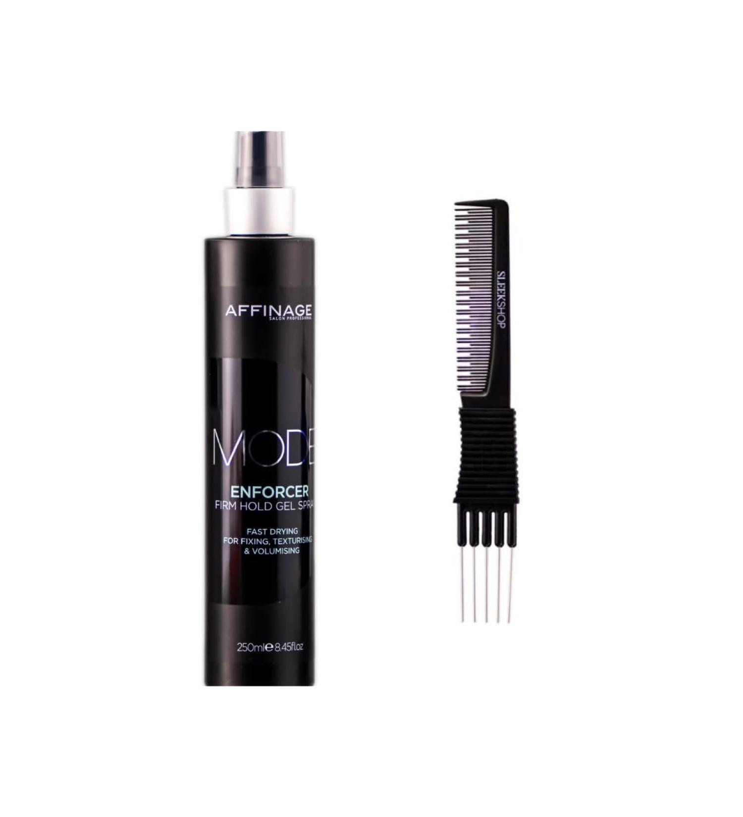 yper Affinage Mode Enforcer Firm Hold Gel Spray (8.45 oz) with Teasing Comb Pack of 1