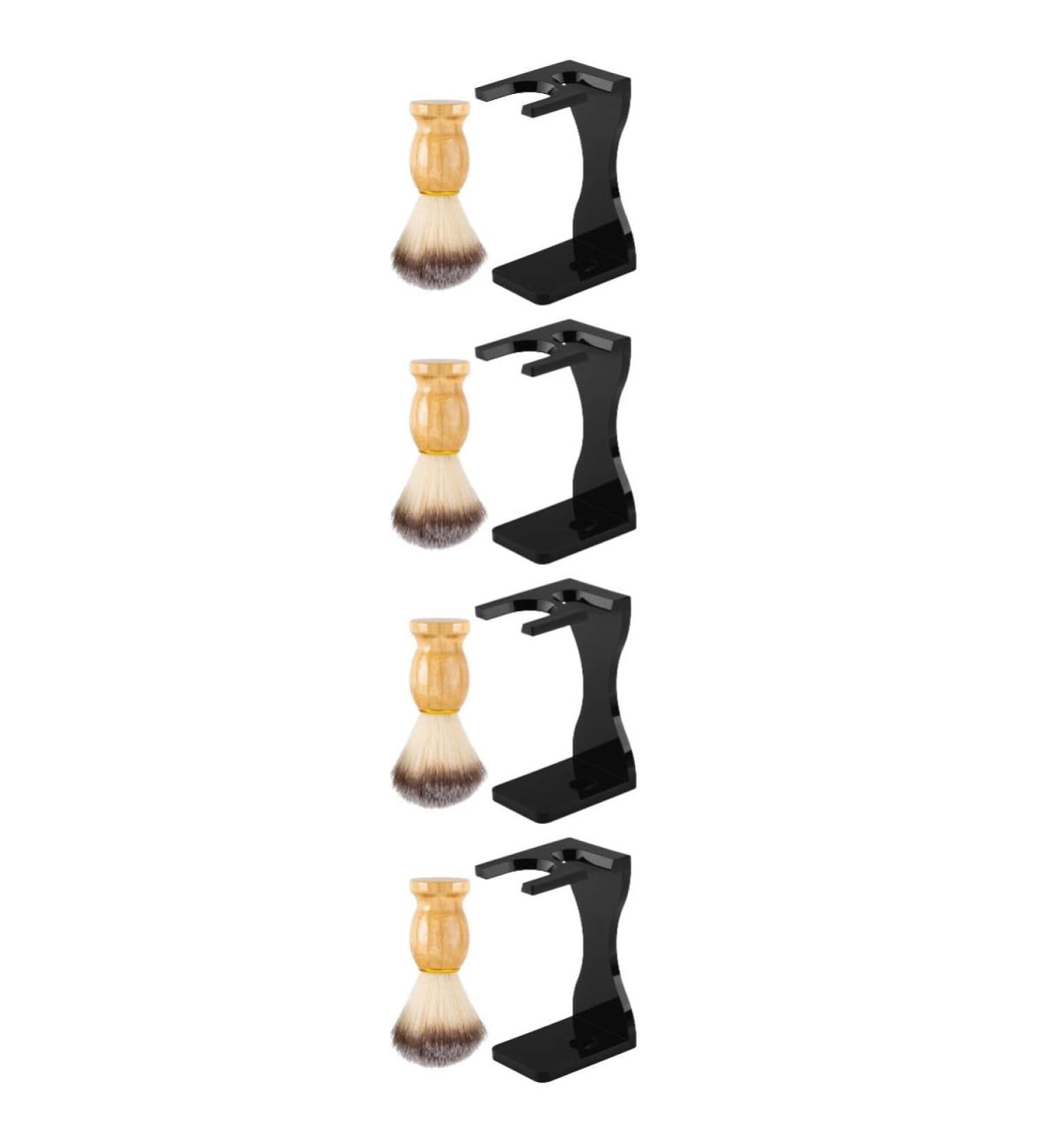 Minkissy 4 Sets Shaving Brush & Organizer | Hairdressing Razor Salon Shaving Tools Wood Stand & Cream - International Shipping Available - Buy Online on GoSupps.com