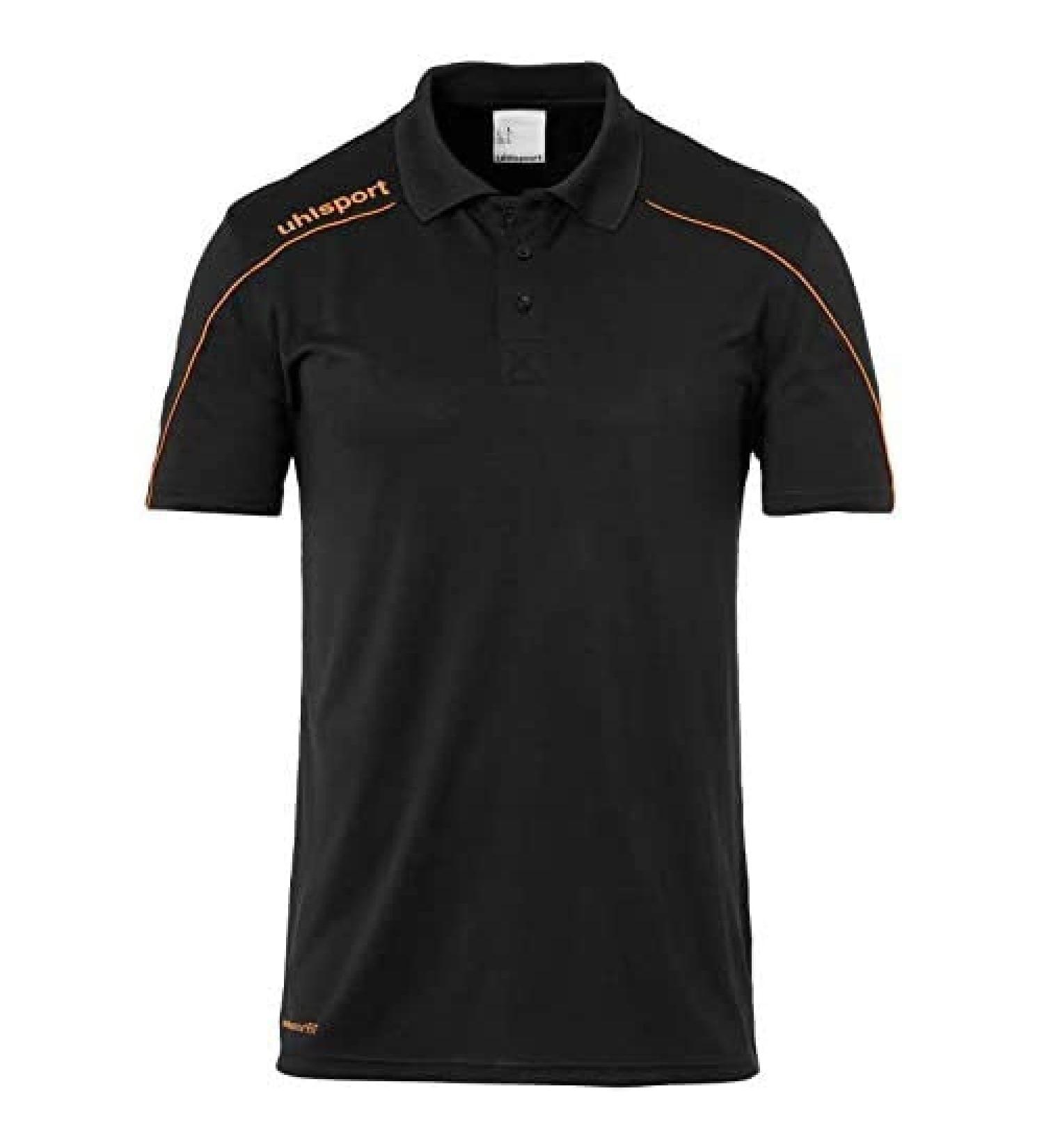 uhlsport Unisex Kids Stream 22 Polo - Black/Fluo Orange | Premium Kids Polo for Soccer & Sports | International Shipping Available - Buy Online on GoSupps.com