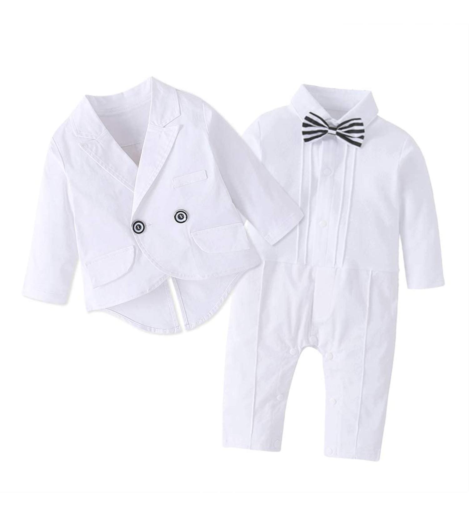AmzBarley Baby Boys Gentlemans Outfit Suit | Kids Tuxedo Rompers | White 278 | 12-18 Months - Buy Online on GoSupps.com