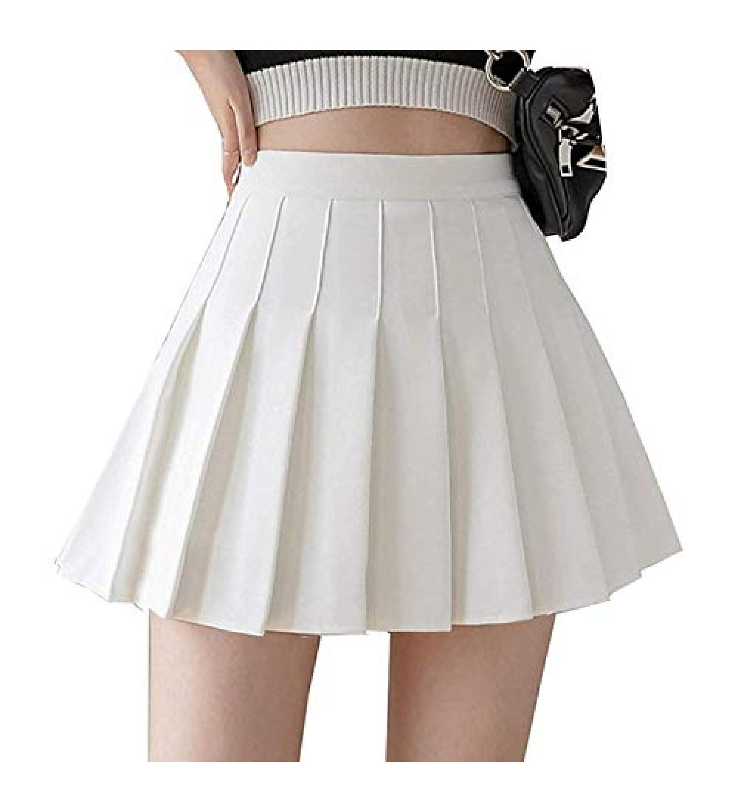 High Waisted Pleated Mini Skirt for Girls/Women - White, Small - Buy Online on GoSupps.com