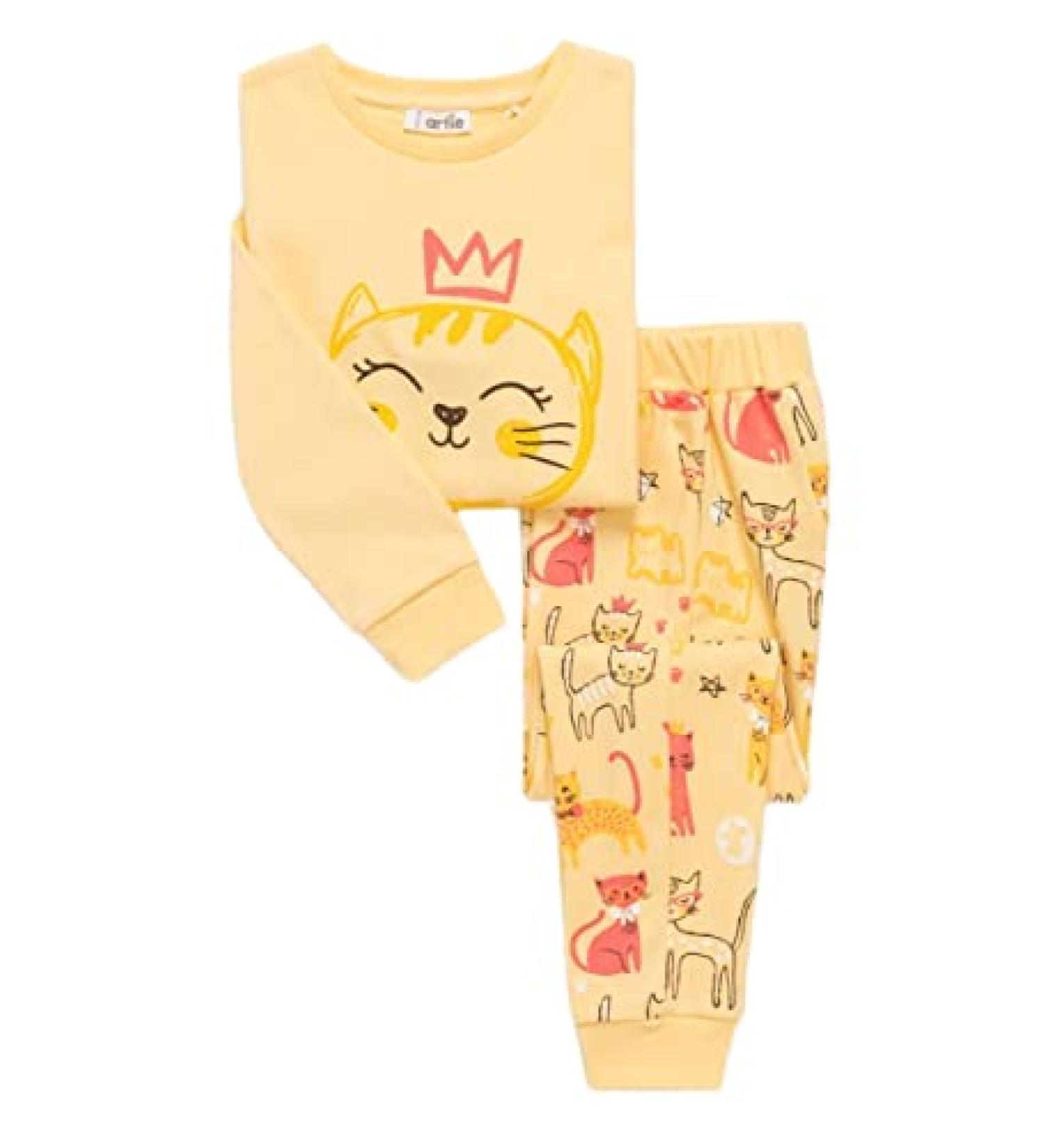 Artie Baby Girls 100% Cotton Comfortable Pyjama Set | 2-Piece Footless Pajamas | Long Sleeve Nightwear for Kids 12 Months-8 Years | Yellow, 3-4 Years - Buy Online on GoSupps.com