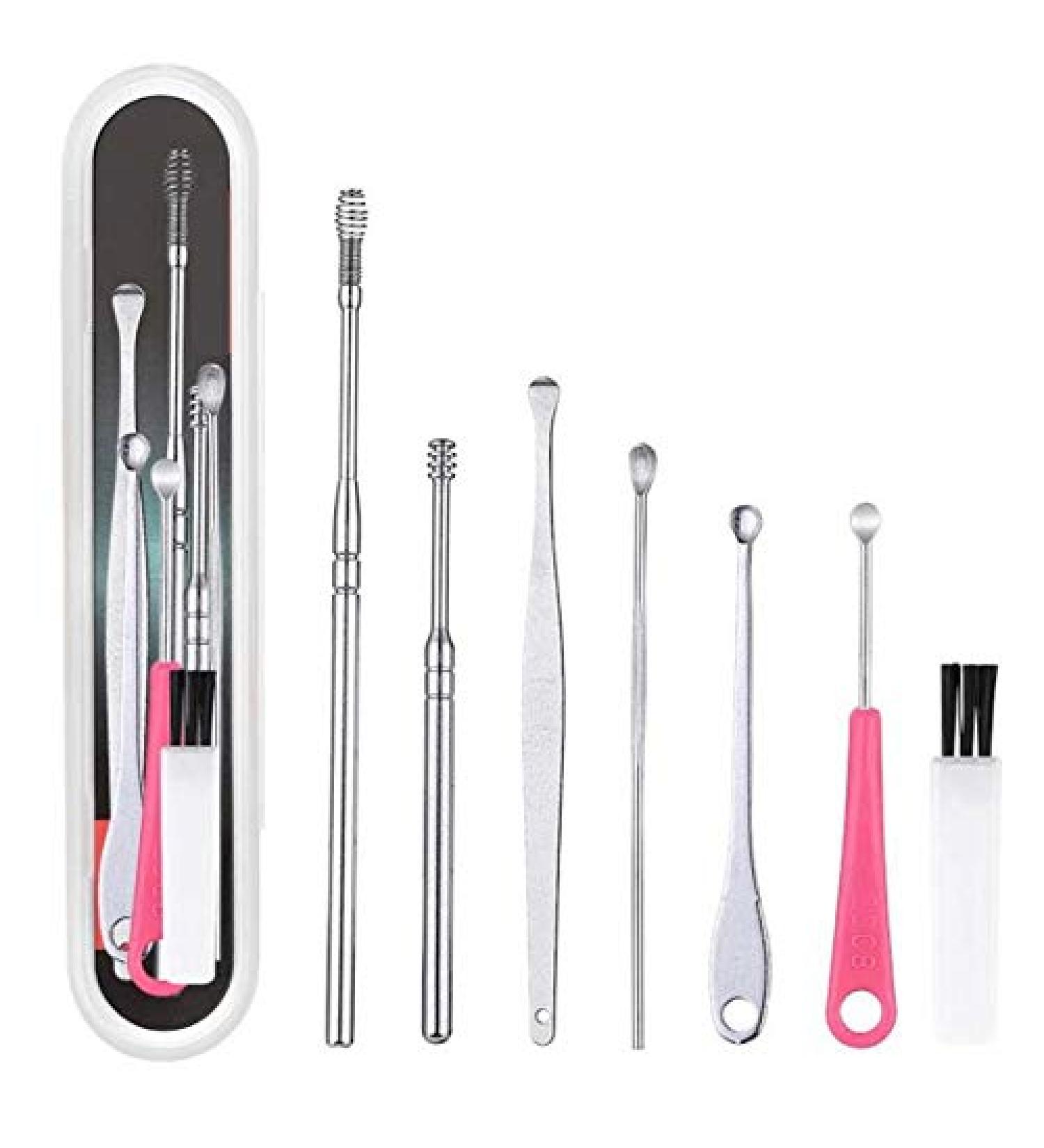 Spkaodngo 7Pcs/ Earwax Remover Stainless Steel Earwax Scraper Earwax Cleaning Earwax Spoon Care Earwax Cleaning Tool - Buy Online on GoSupps.com