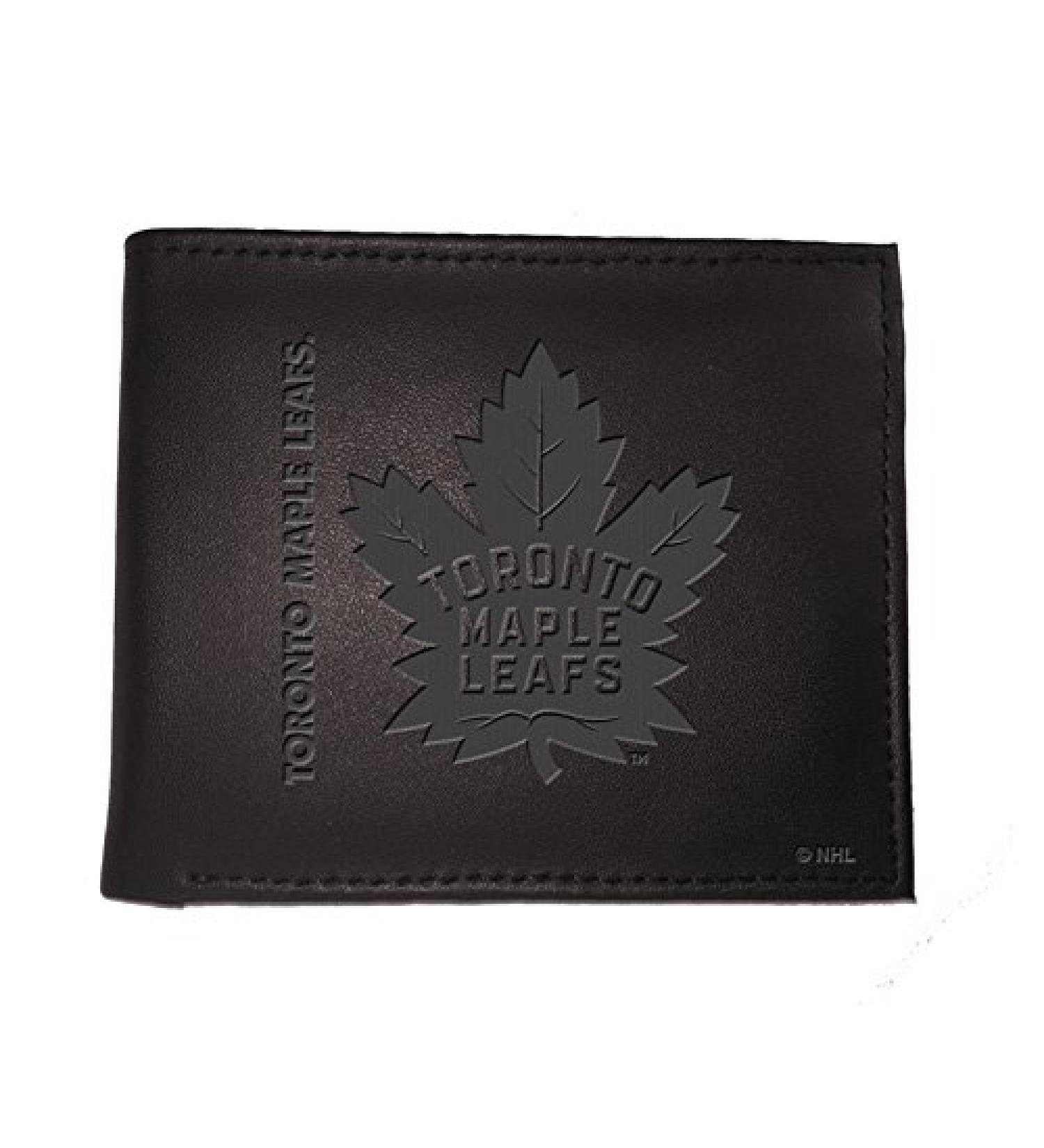 Team Sports America NHL Toronto Maple Leafs Black Wallet | Bi-Fold | Officially Licensed Stamped Logo | Made of Leather | Money and Card Organizer | Gift Box Included