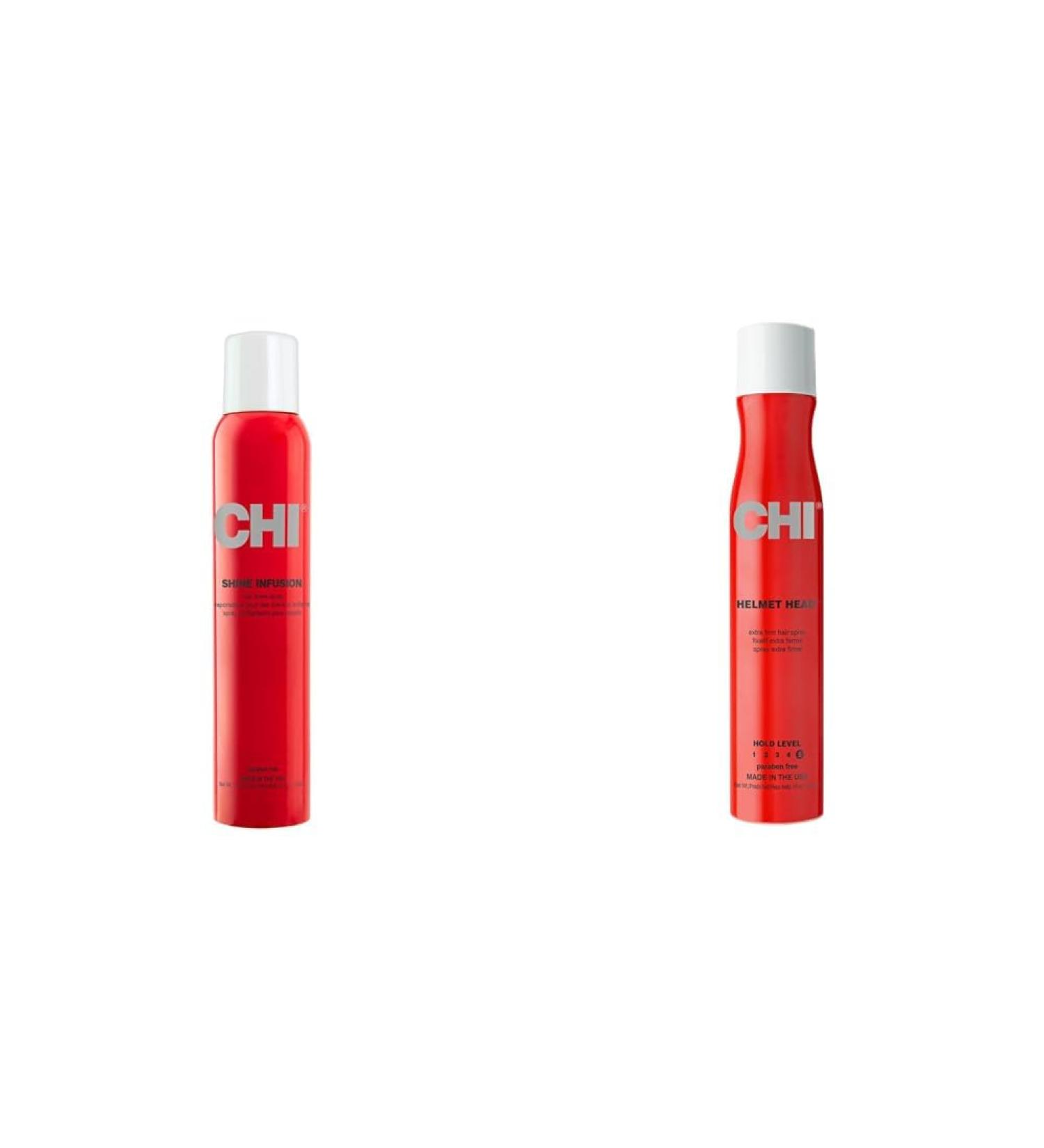CHI Shine Infusion Hair shine spray 5.3 Oz & Helmet Head Extra Firm Hairspray 10 oz - Buy Online on GoSupps.com