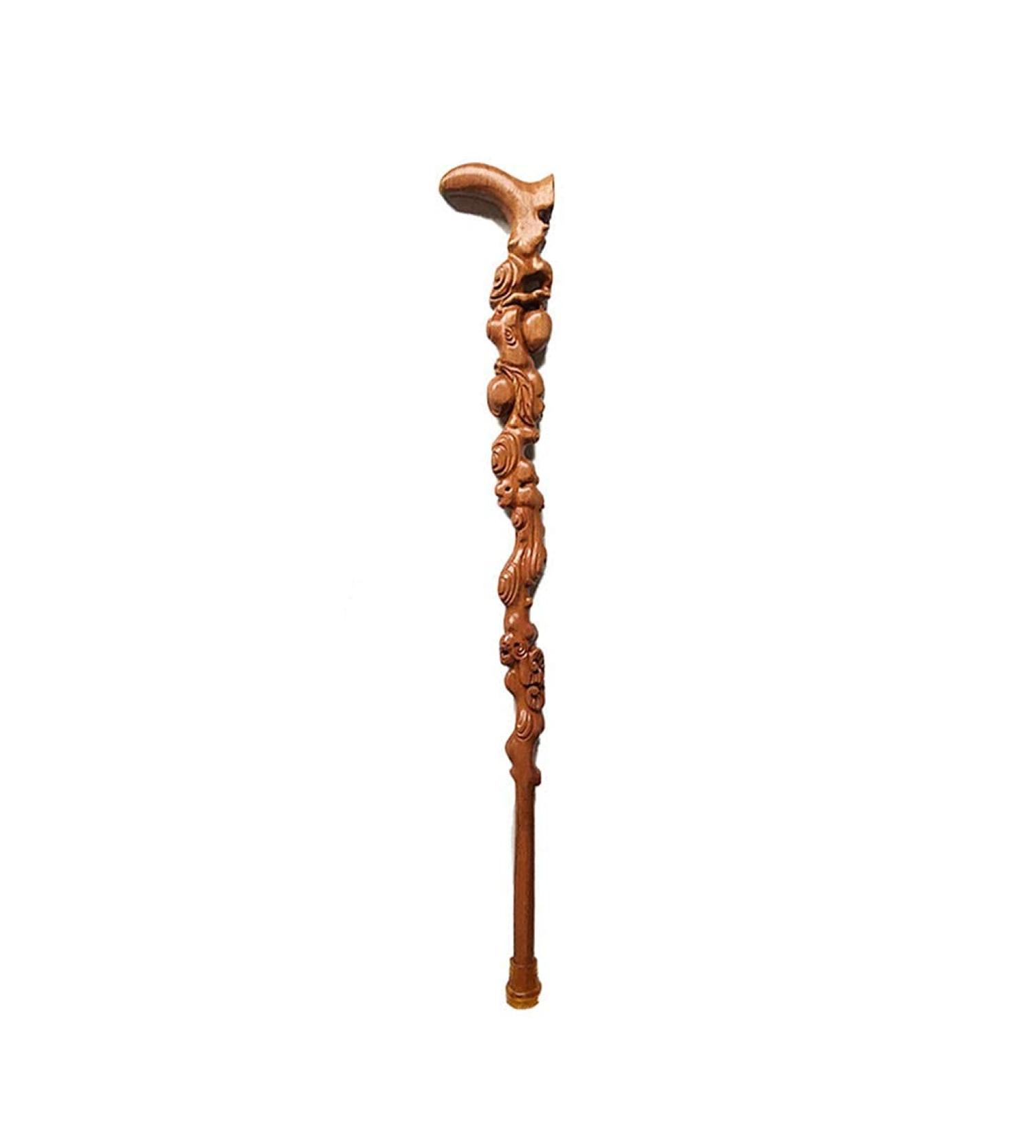 Cane Elderly Crutches Solid Wood Walking Stick Walker Wood Carving Implied Auspicious 89.5 Cm Long Can Be Truncated As Needed Interesting - Buy Online on GoSupps.com