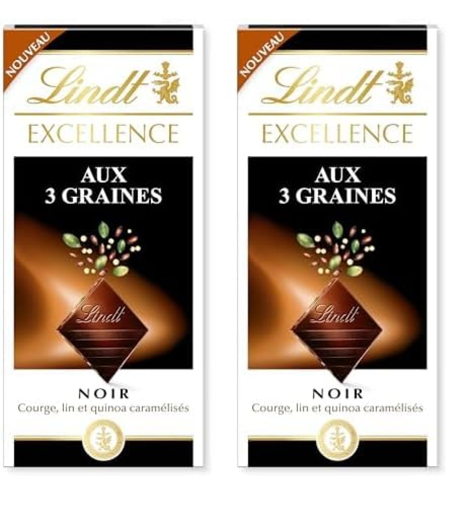 Lindt - Tablette EXCELLENCE Noir aux 3 Graines - Chocolat Noir - 100g (Lot de 2) Noir Trois Graines - Buy Online on GoSupps.com