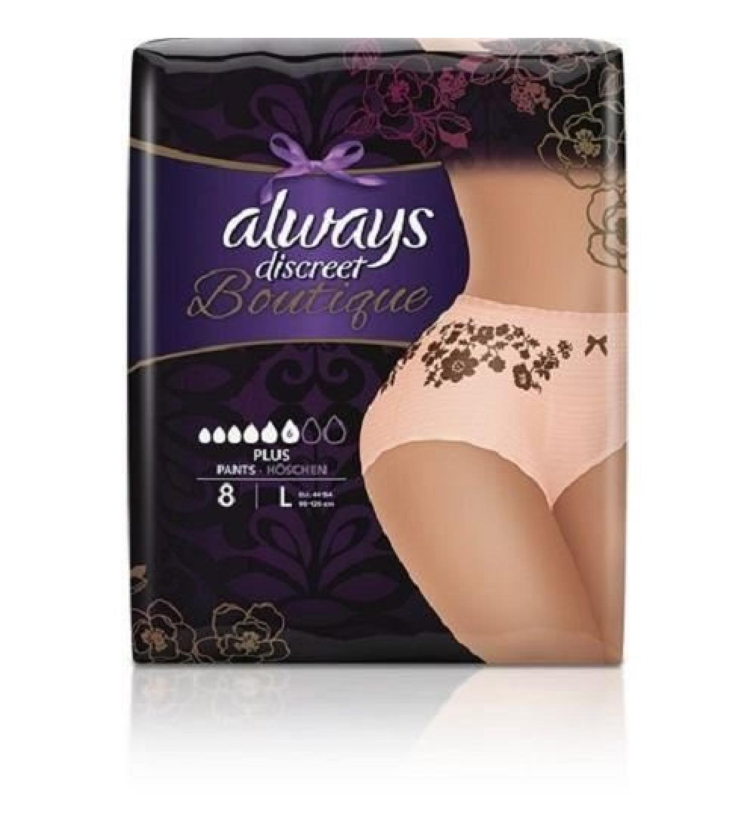 Two Packs of Always Discreet Boutique Plus Pants 8 Large Pants 8 Count (Pack of 2)