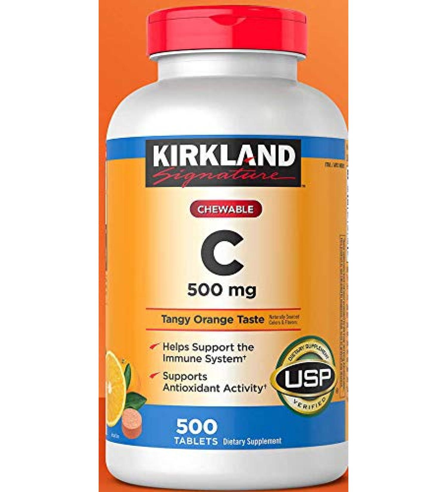 Kirkland Vitamin C (500 mg), Tangy Orange, Chewable Tablets, 500 Count
