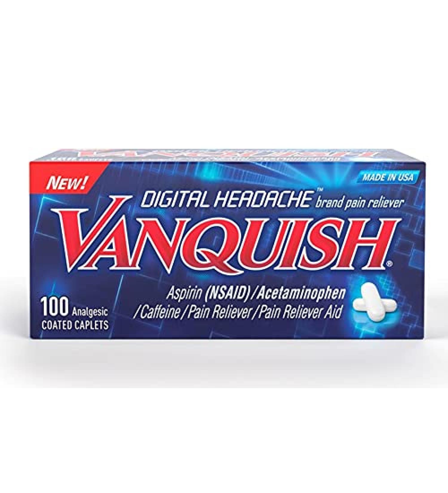 Vanquish Digital Headache Relief Tablets - 100 ct | Long-Lasting Pain Relief for Headaches, Joint Pain, Muscle Aches | Acetaminophen, Aspirin, Caffeine Formula | Relieve Digital Eye Strain - Buy Online on GoSupps.com