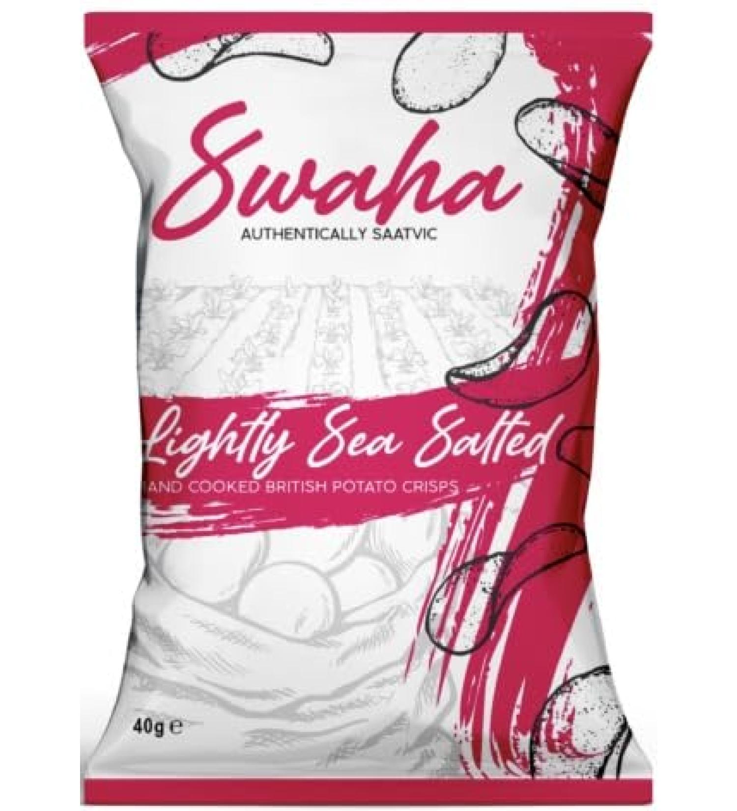 Swaha Crisps Lightly Sea Salted 24 Packs X 40g - Pure Saatvic - Traditional Hand-Cooked Crisps from UK - All-Natural Gluten-Free Snack - 100% British Potatoes - Onion & Garlic Free Salted 1 count (Pack of 24) - Buy Online on GoSupps.com