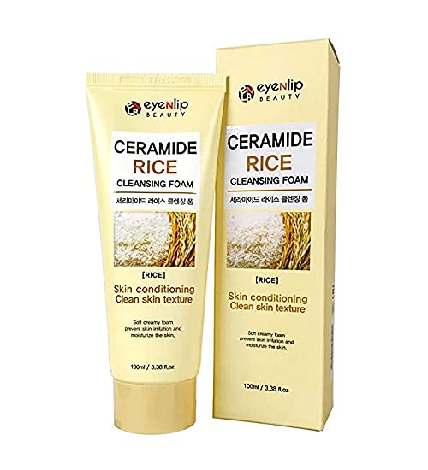 eyeNlip Rice Cleansing Foam 100ml - Hydrating Face Cleanser with Rice Bran & Ceramides for Daily Use - Buy Online on GoSupps.com