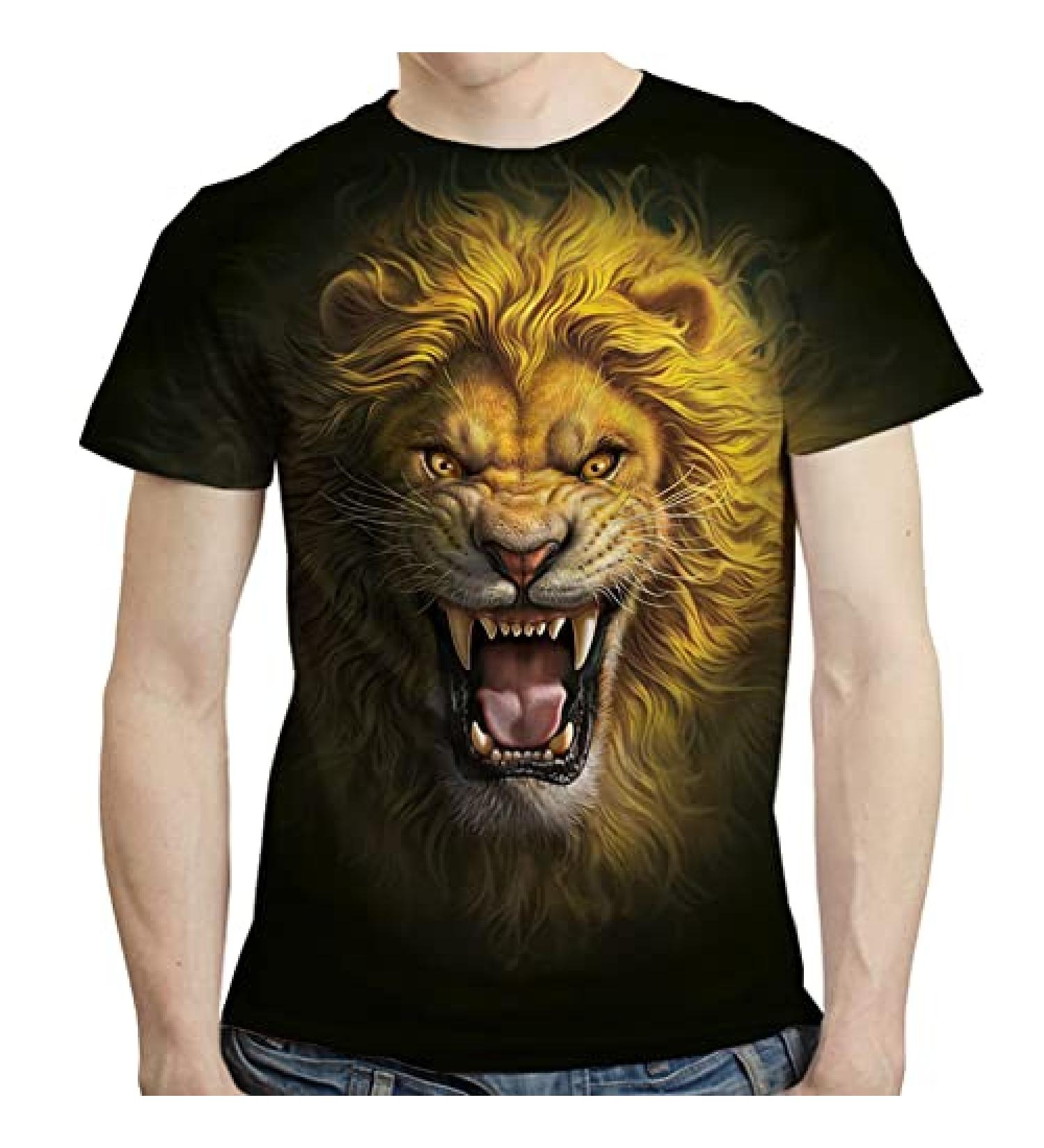 Angry Lion 3D Print Graphic Tee Men's T-Shirt | Sizes S-3XL - Buy Online on GoSupps.com