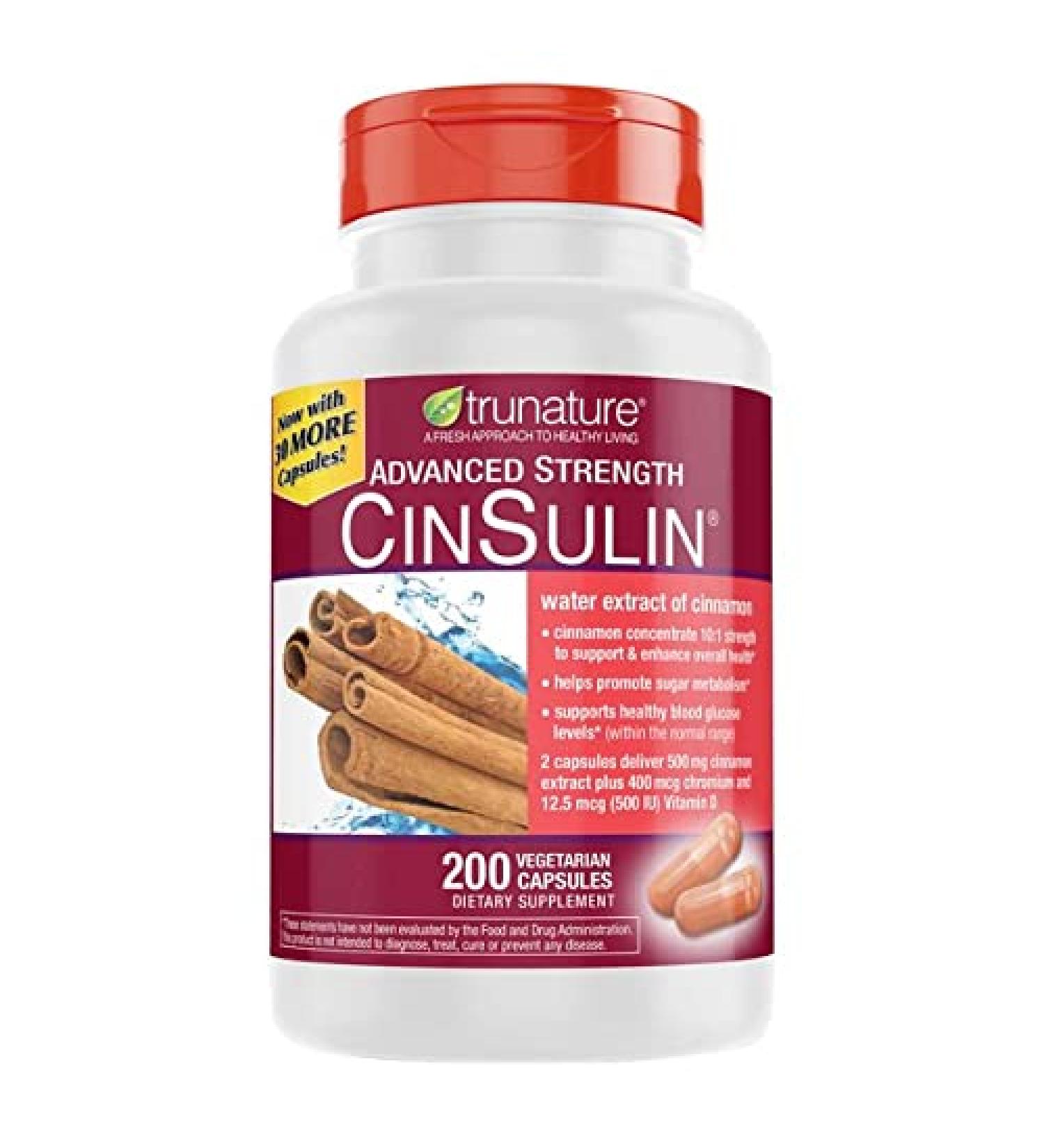 trunature Advanced Strength CinSulin 500 mg 200 vegetarische capsules - Buy Online on GoSupps.com