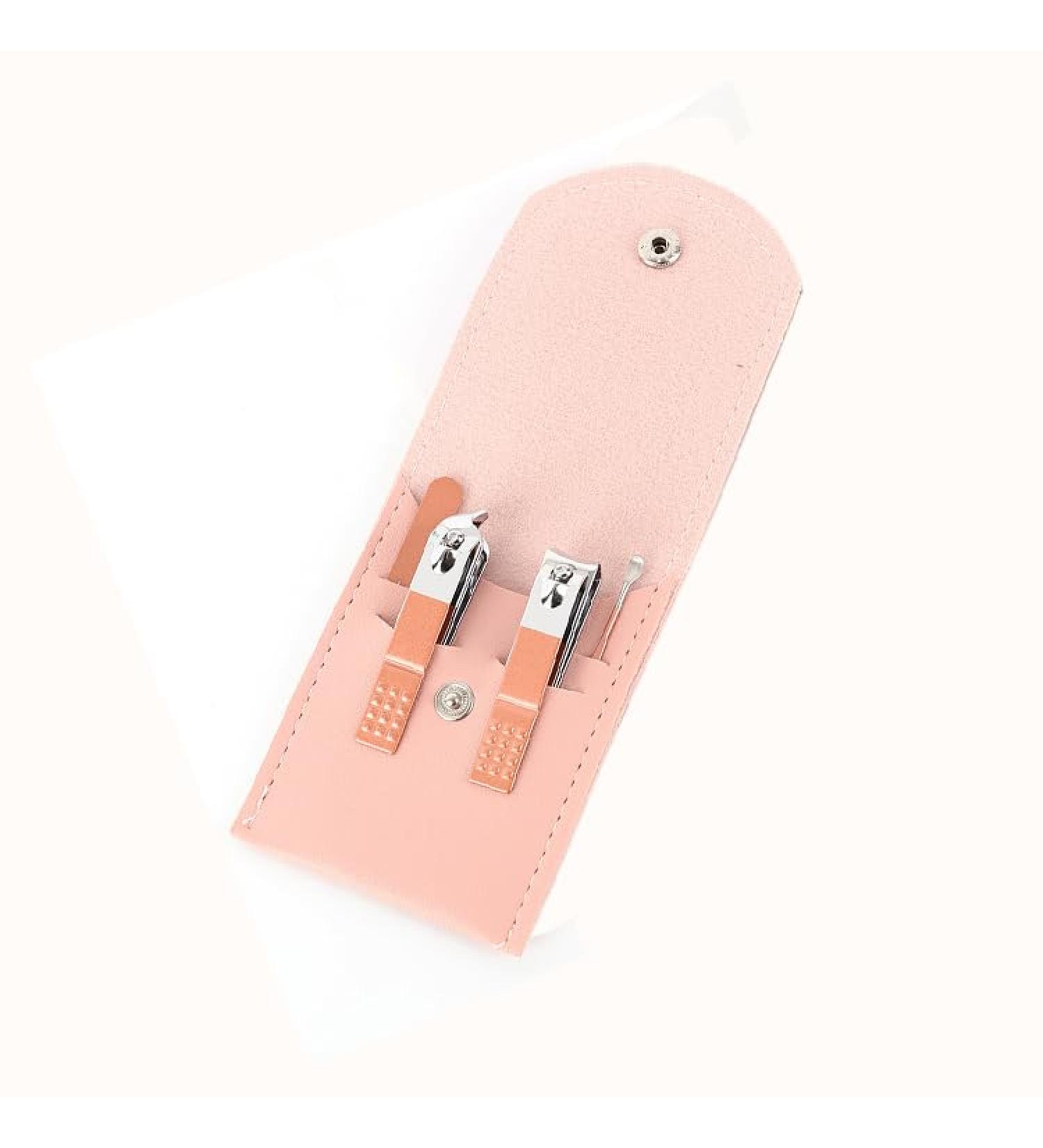 Tusuge Manicure Set Portable Finger and Toe Nail Clipper Kit 4 in 1 Pedicure Kit Nail Clippers Set Stainless Steel with Ear Cleaner Leatherette Set (Pink) - Buy Online on GoSupps.com