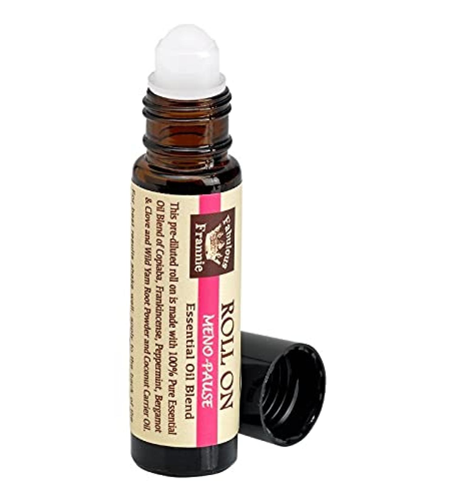 Fabulous Frannie Meno-Pause Essential Oil Blend Roll On 10ml Made with Copiaba Frankincense Peppermint Bergamot & Clove Essential Oils Wild Yam Root Powder and Coconut Carrier Oil.