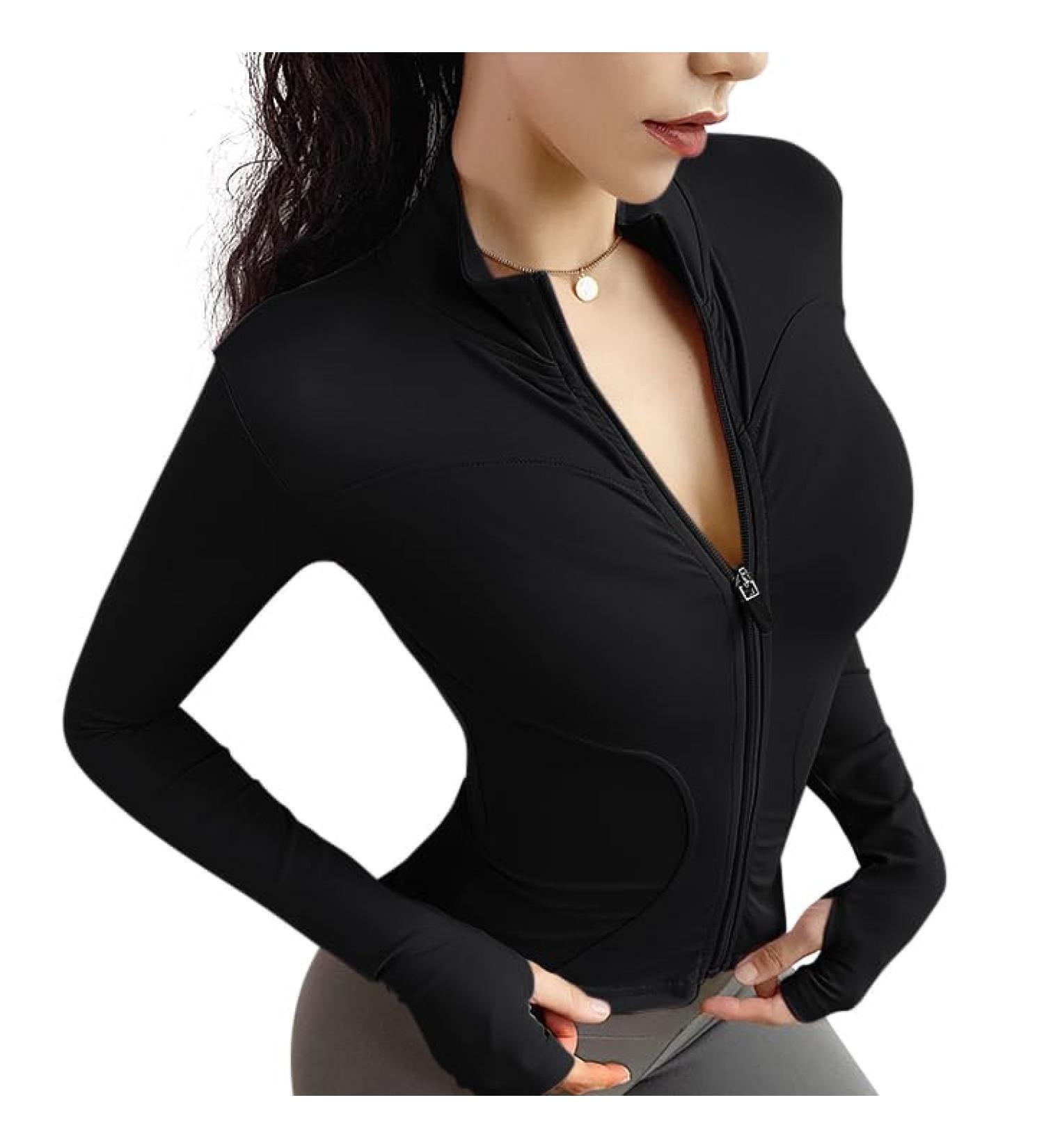 Buy Vectol Women's Gym T-Shirt - Long Sleeve Crop Top with Zipper & Thumb Hole | Lightweight Yoga Fitness Top - Black Size S - Buy Online on GoSupps.com
