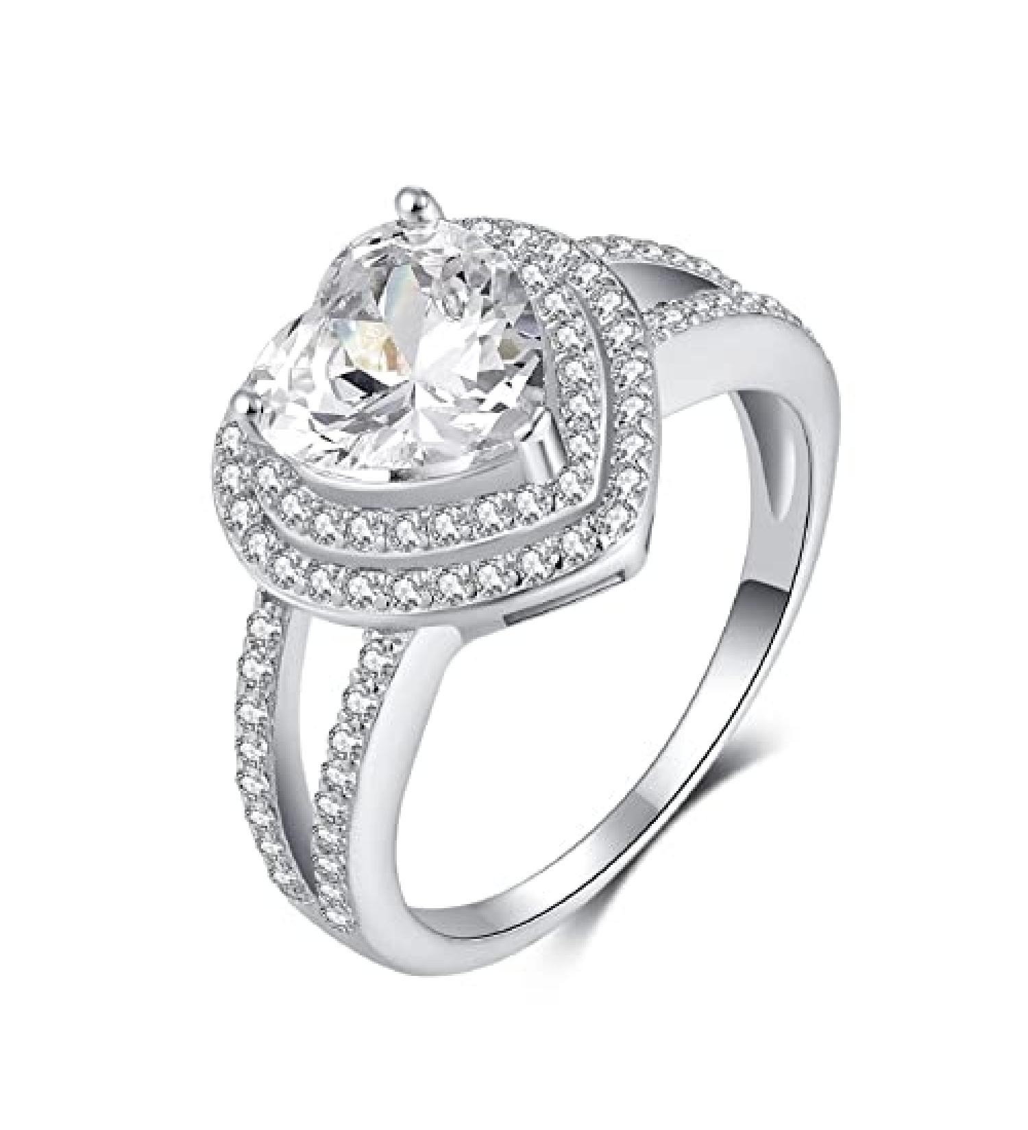Vsoruln 925 Sterling Silver Diamond Heart Ring | 18K Gold Cocktail Ring | Cubic Zirconia Wedding Band for Women - Buy Online on GoSupps.com