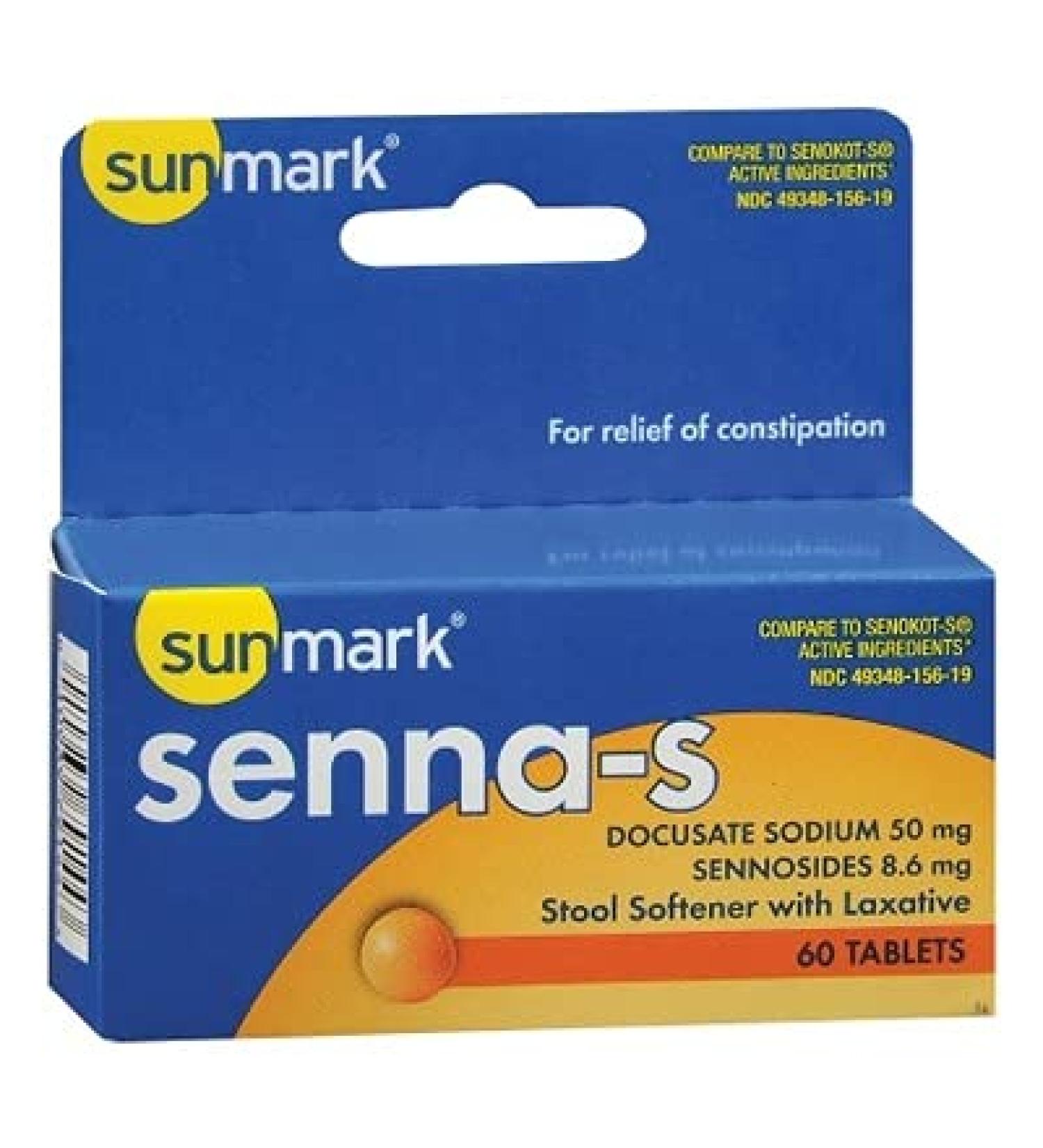 1011077BT - Stool Softener sunmark Tablet 60 per Bottle 50 mg - 8.6 mg Strength Docusate Sodium / Calcium Sennosides