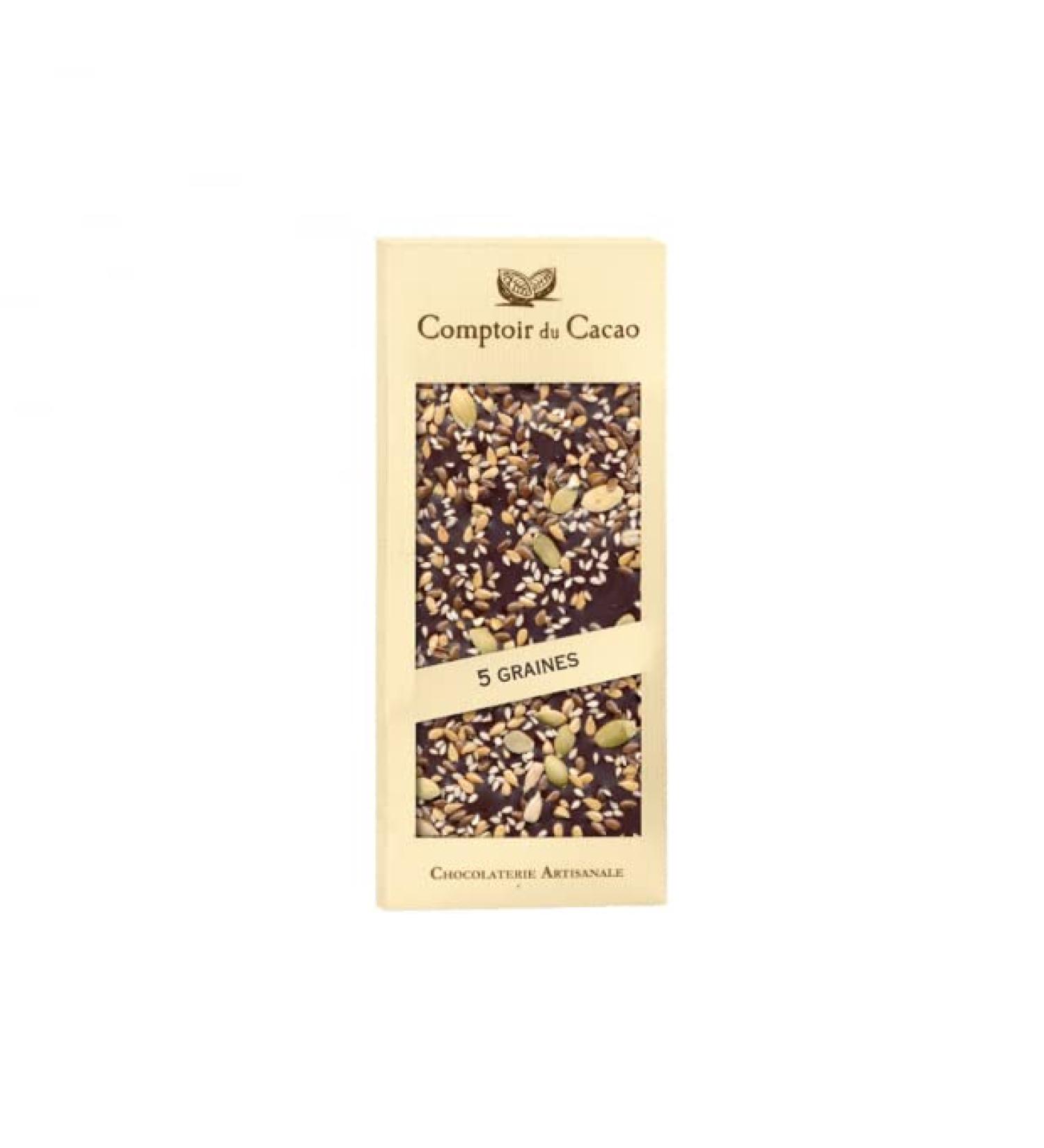Dark chocolate bar mix 5 seeds 90g - Comptoir du Cacao