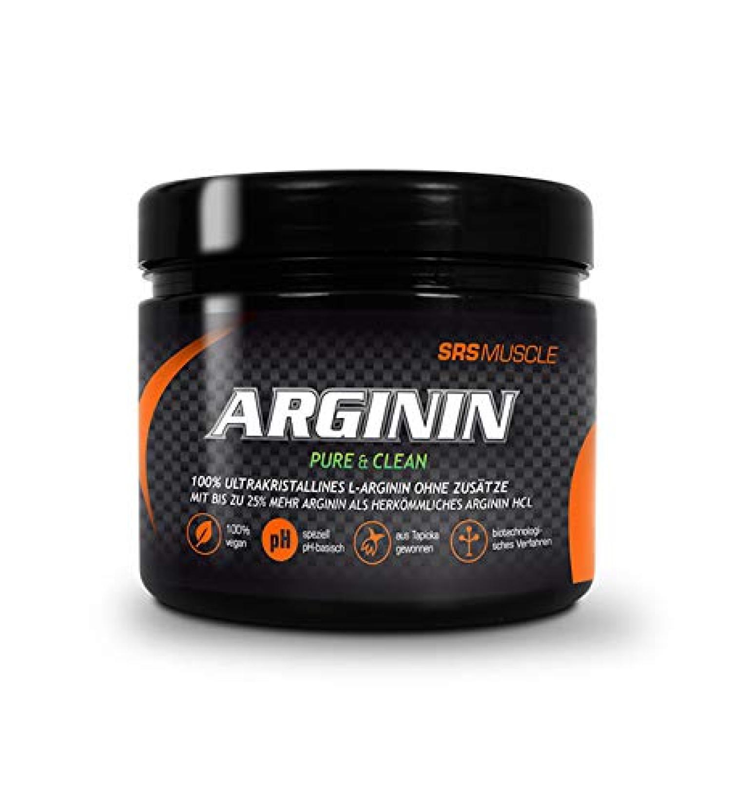 SRS Muscle - arginine 250 g neutral |100% pure without connections |Ultra -Kristallin |obtained from herbal tapioca |Especially pH-based |100% vegan |German premium quality