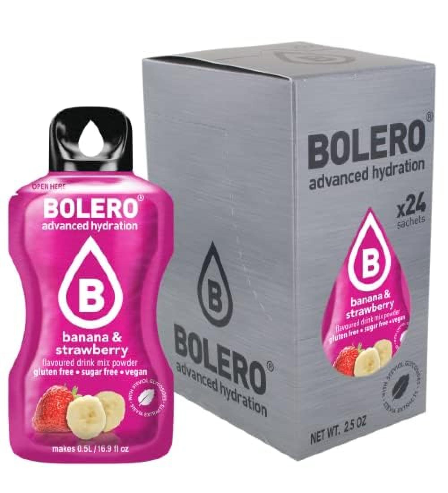 Bolero BANANA & STRAWBERRY 24x3g | Jus en poudre sans sucre dulcor la st via + vitamine C | pour enfants et sportifs | sans gluten v g talien | Go t banane et fraise - Buy Online on GoSupps.com