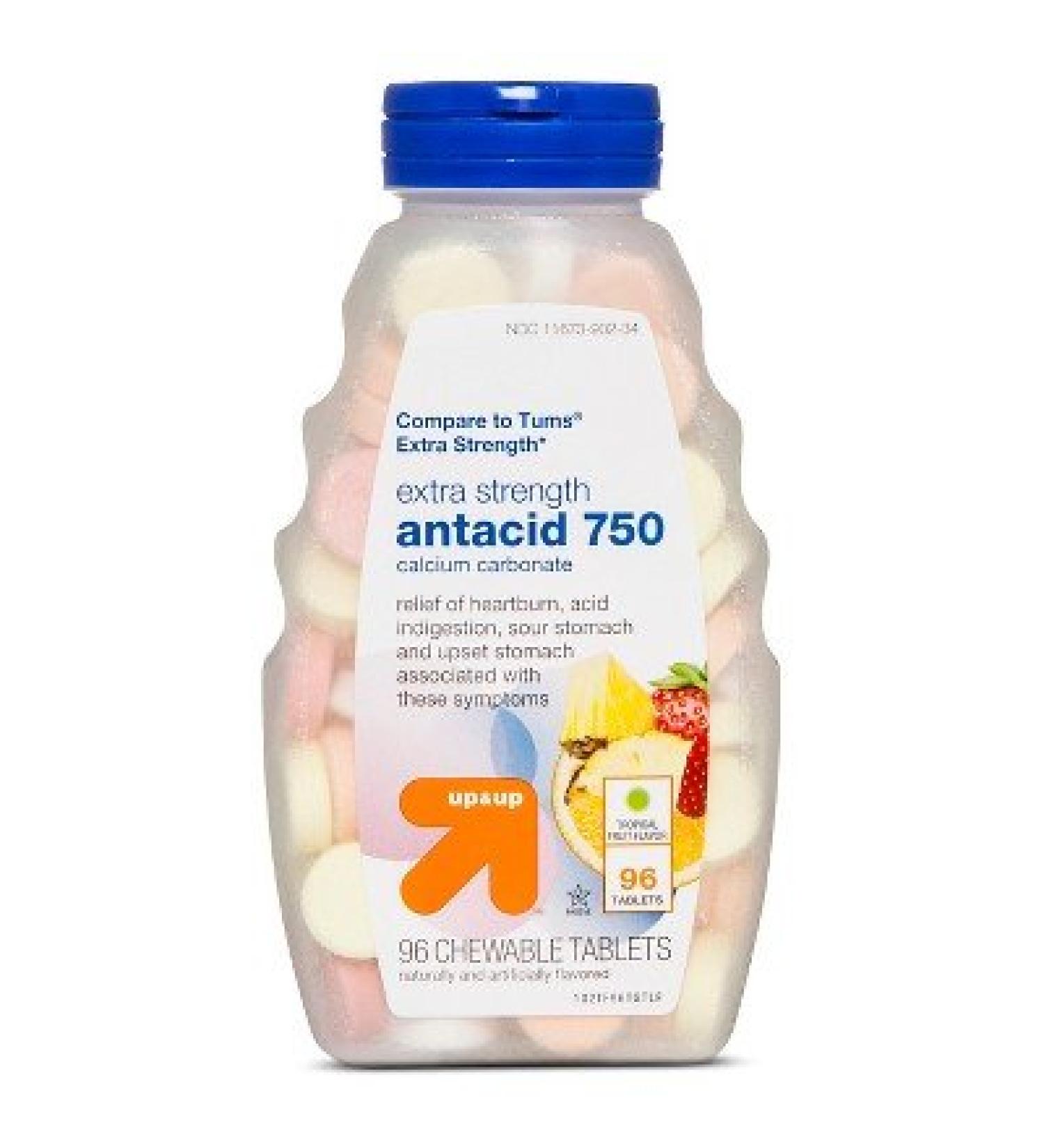 Extra Strength Antacid Chewable Tablets. Tropical Fruit Flavor 96ct. Up&Up