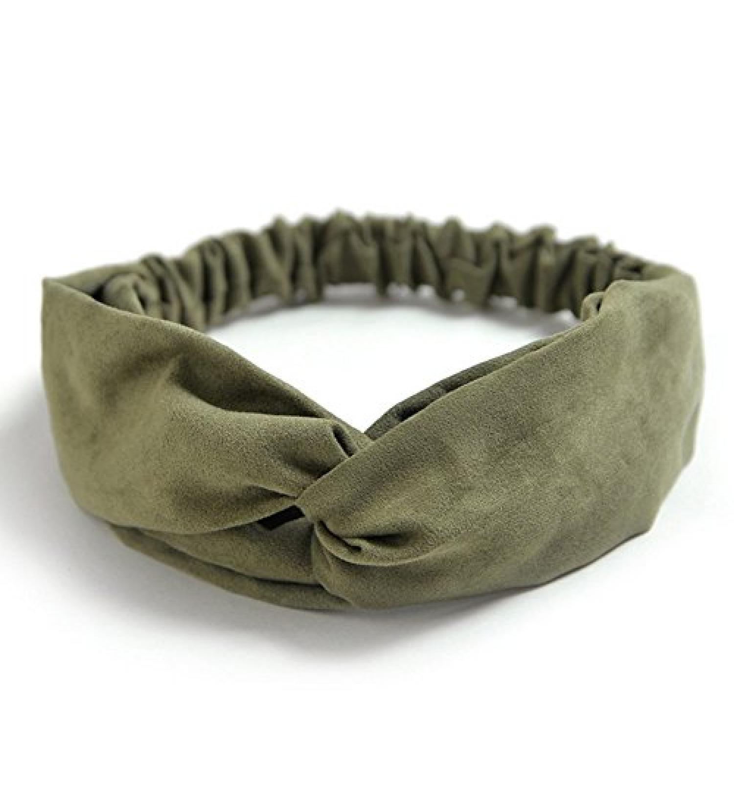Floral Twist Knot Headband Elastic Wrap Turban Hair Band Yoga Sports Lady (Khaki Green)