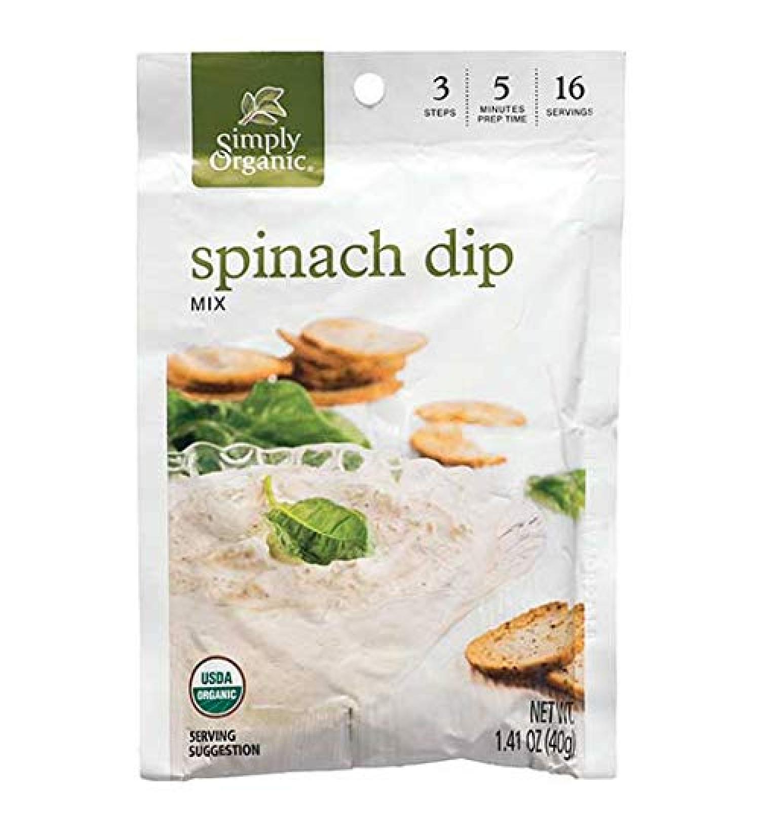 Simply Organic Spinach Dip Mix, Certified Organic, Gluten-Free | 1.41 oz | Pack of 3