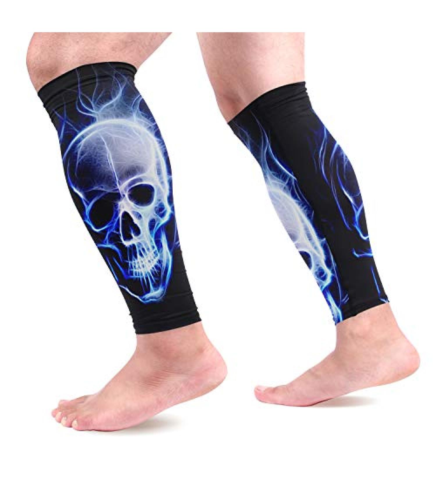 Night Skull Pattern Calf Compression Sleeves for Running - 1 Pair - Buy Online on GoSupps.com