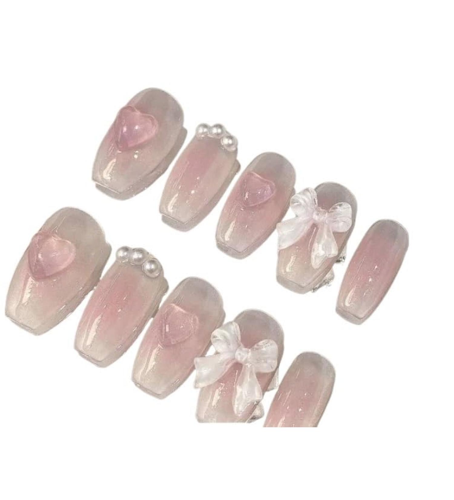 Cute Pink Sweet Princess Removable Handmade Wear Nail Art Vitality Girl Short Fake Nails Blush Bow Nail Patch (Color : XS) - Buy Online on GoSupps.com