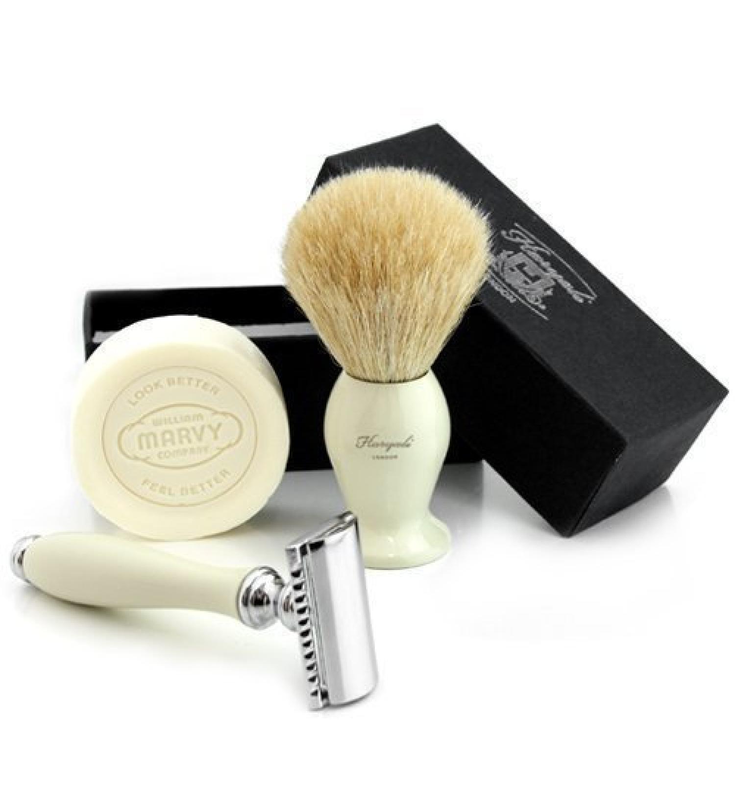 Classic Gentleman Shaving Set Pure Grade White Badger Hair Shaving Brush & Classic DE Safety Razor & Shaving Soap