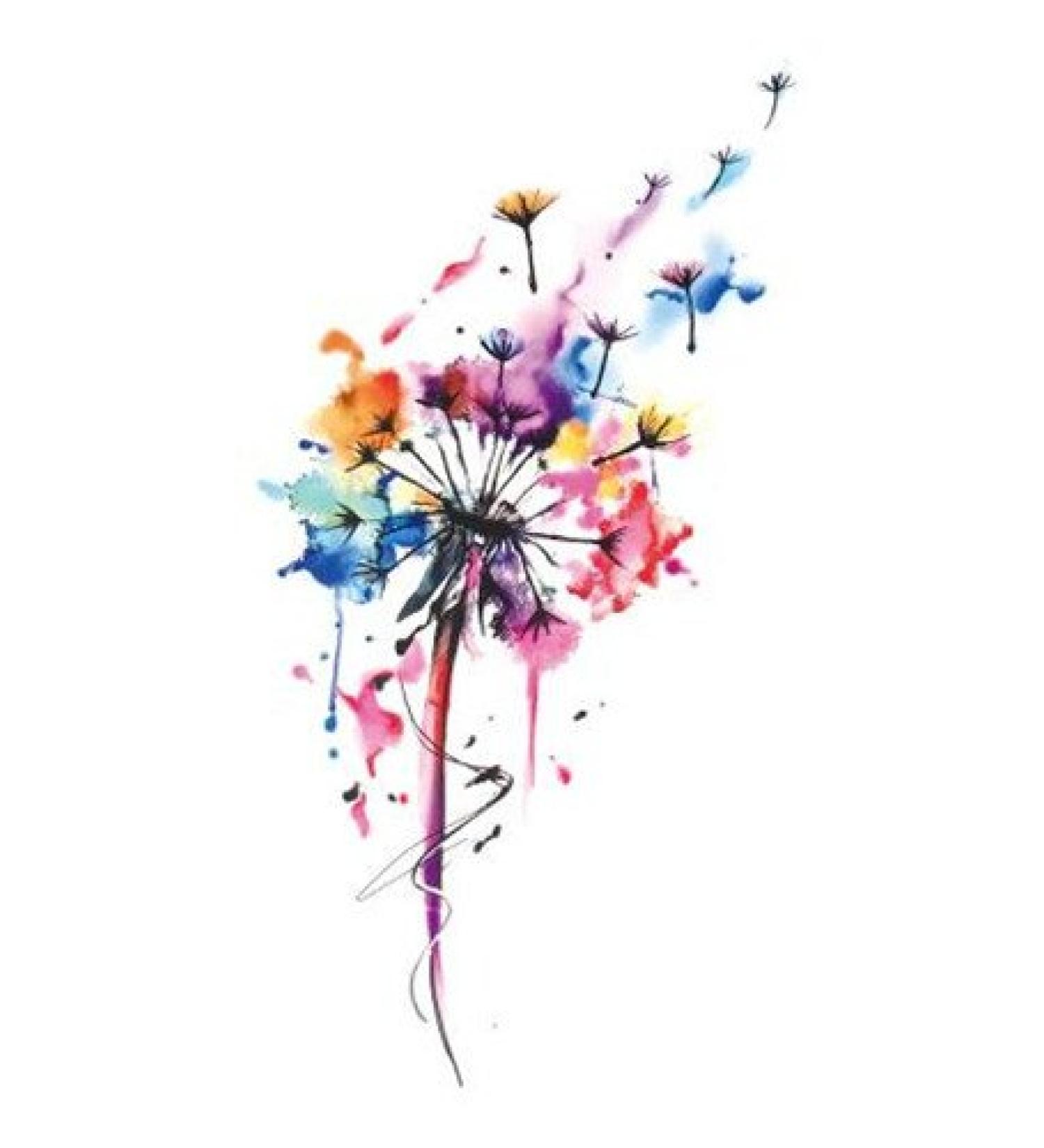 SanerLian Set of 5 Waterproof Temporary Fake Tattoo Stickers Watercolor Pink Blue Dandelion