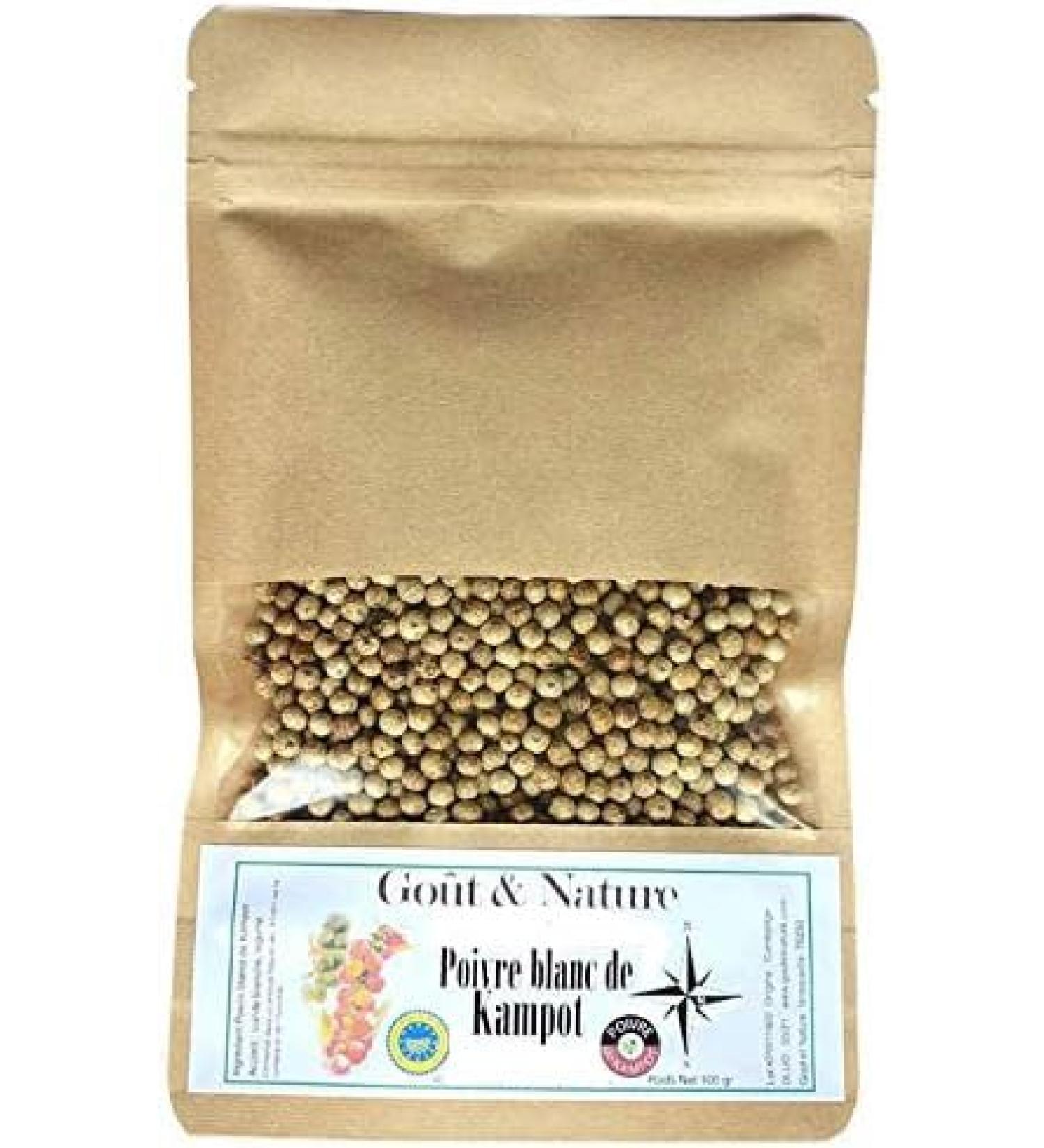  GO T ET NATURE White Kampot Pepper 100g - Certified PGI (Protected Geographical Indication)-PDO (Protected Designation of Origin) Resealable Bag Pepper Grain 100g - Buy Online on GoSupps.com