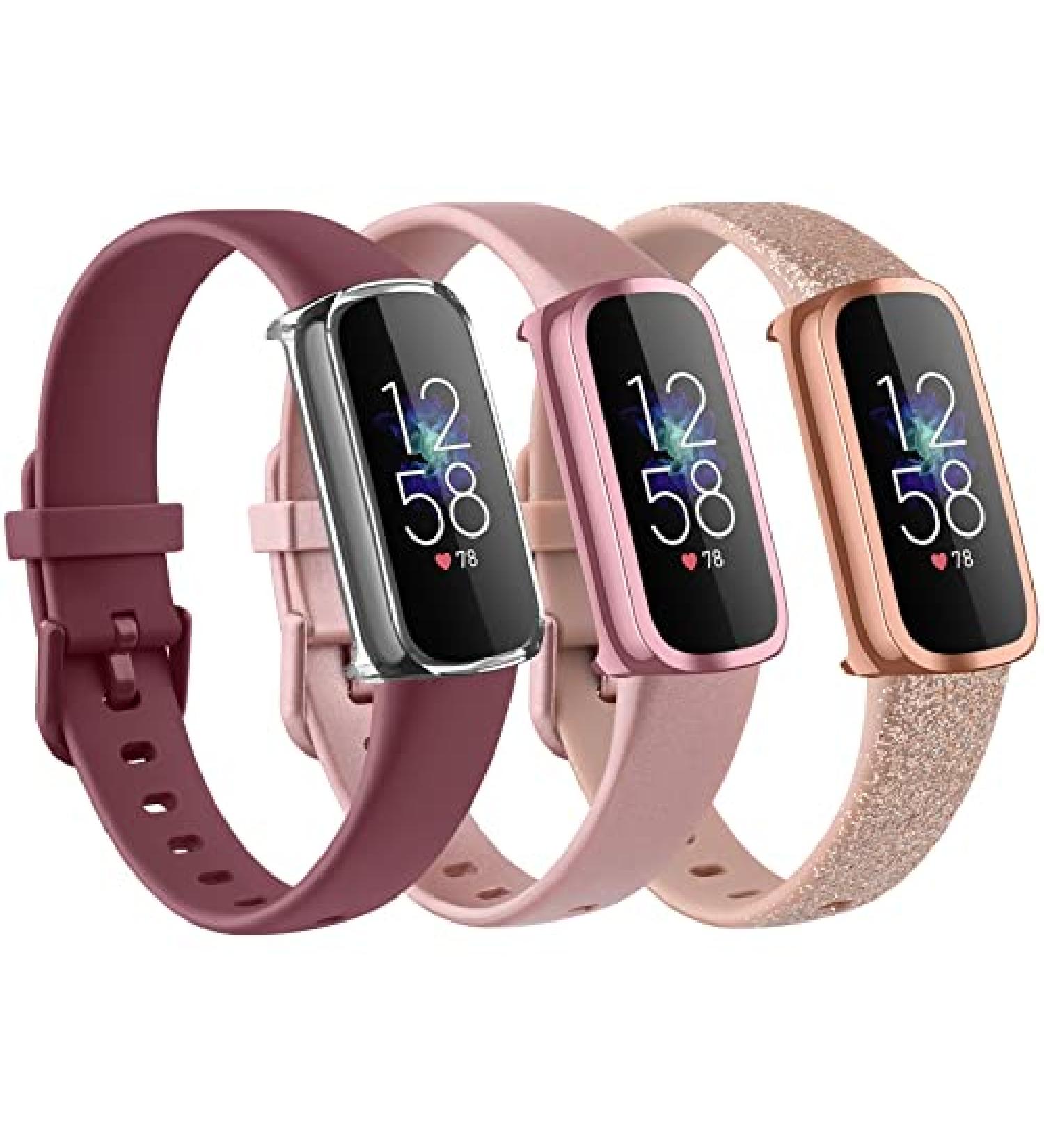 3 Pack Soft Silicone Sport Bands for Fitbit Luxe Women - Wine Red/Rose Gold/Shiny Rose Gold - Buy Online on GoSupps.com