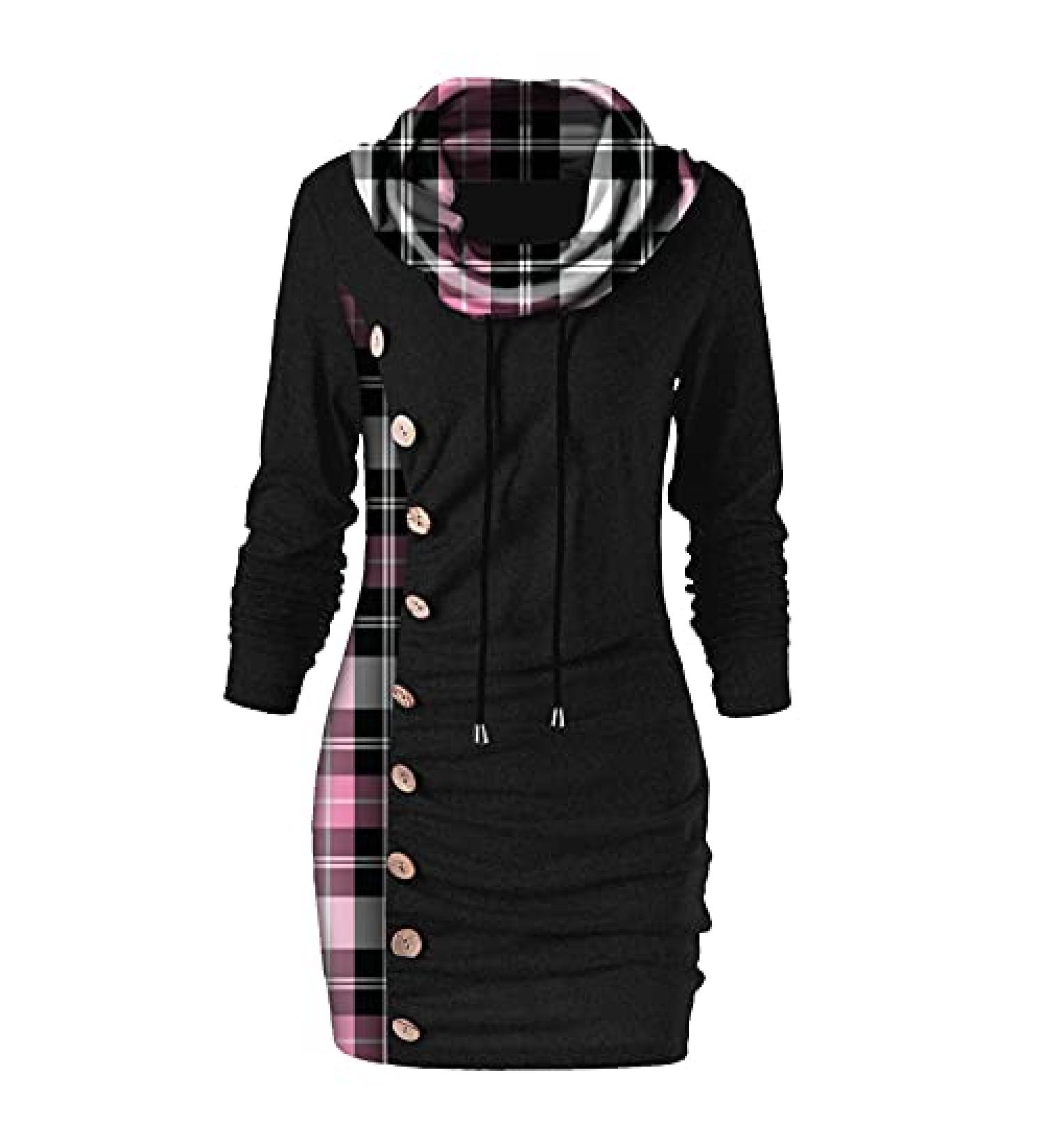 Wirziis Women's Pink Cowl Neck Sweater Dress - Long Sleeve Bodycon Mini Dress - Buy Online on GoSupps.com