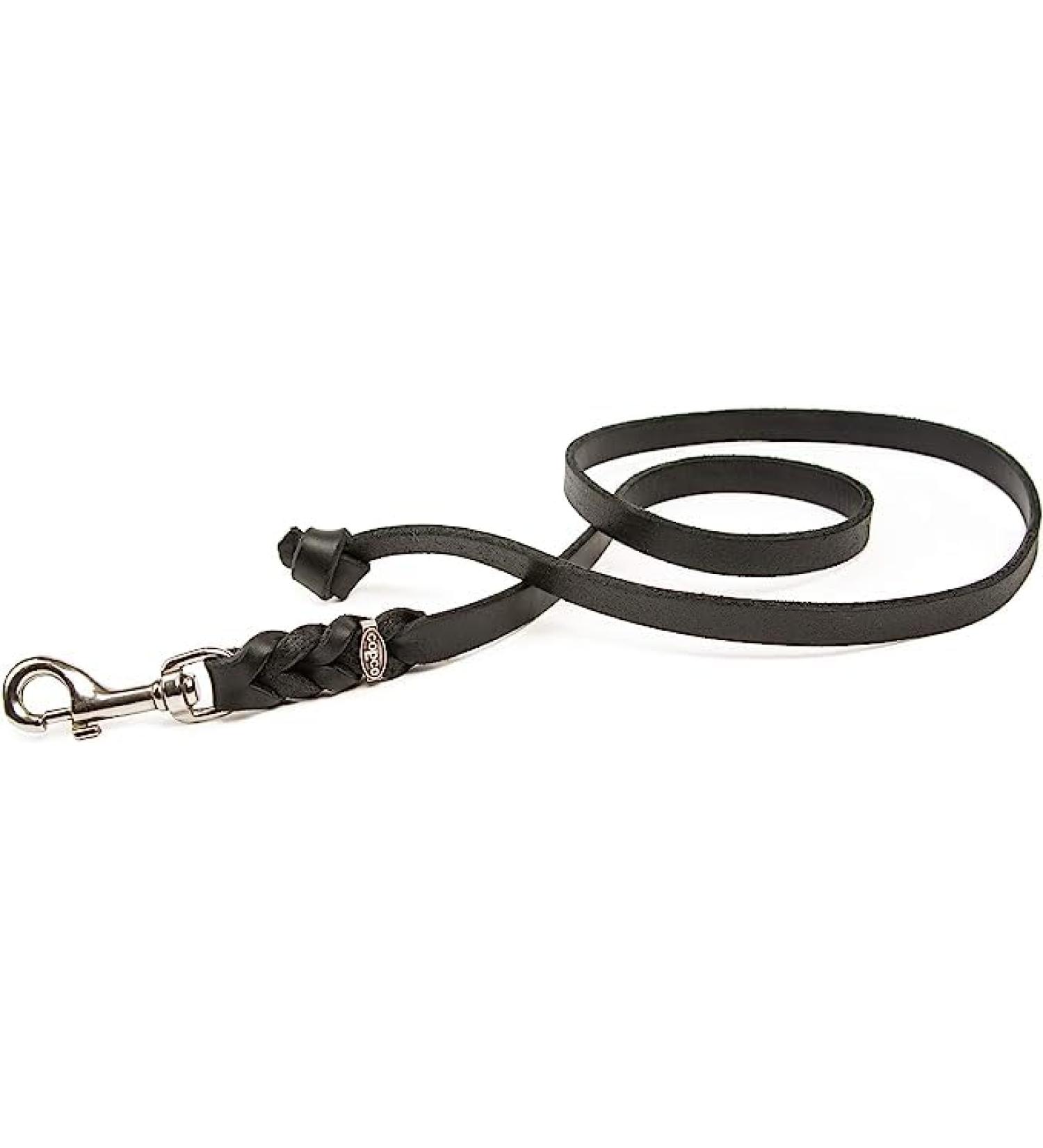Copcopet Premium Black Dog Leash - Soft Cowhide Drag Line with Chrome Carabiner - 3m x 12mm Braided Fat Leather - Made in Germany - Buy Online on GoSupps.com