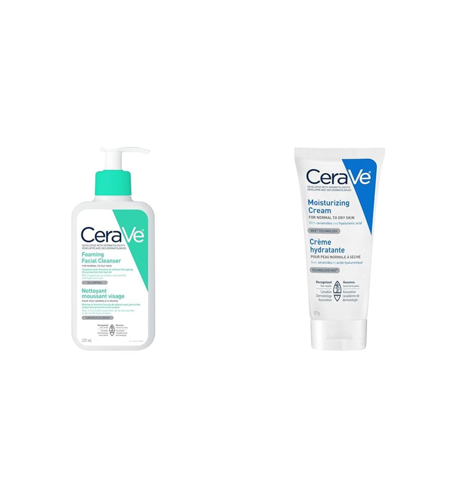 CeraVe FOAMING Face Cleanser Gentle Face Wash with Hyaluronic Acid Niacinamide Ceramides & Moisturizing Cream Travel Size Daily Face and Body Moisturizer for Normal to Dry Skin Face Cleanser + SKIN_MOISTURIZER 360600053475 237 ml (Pack of 1) - Buy Online on GoSupps.com