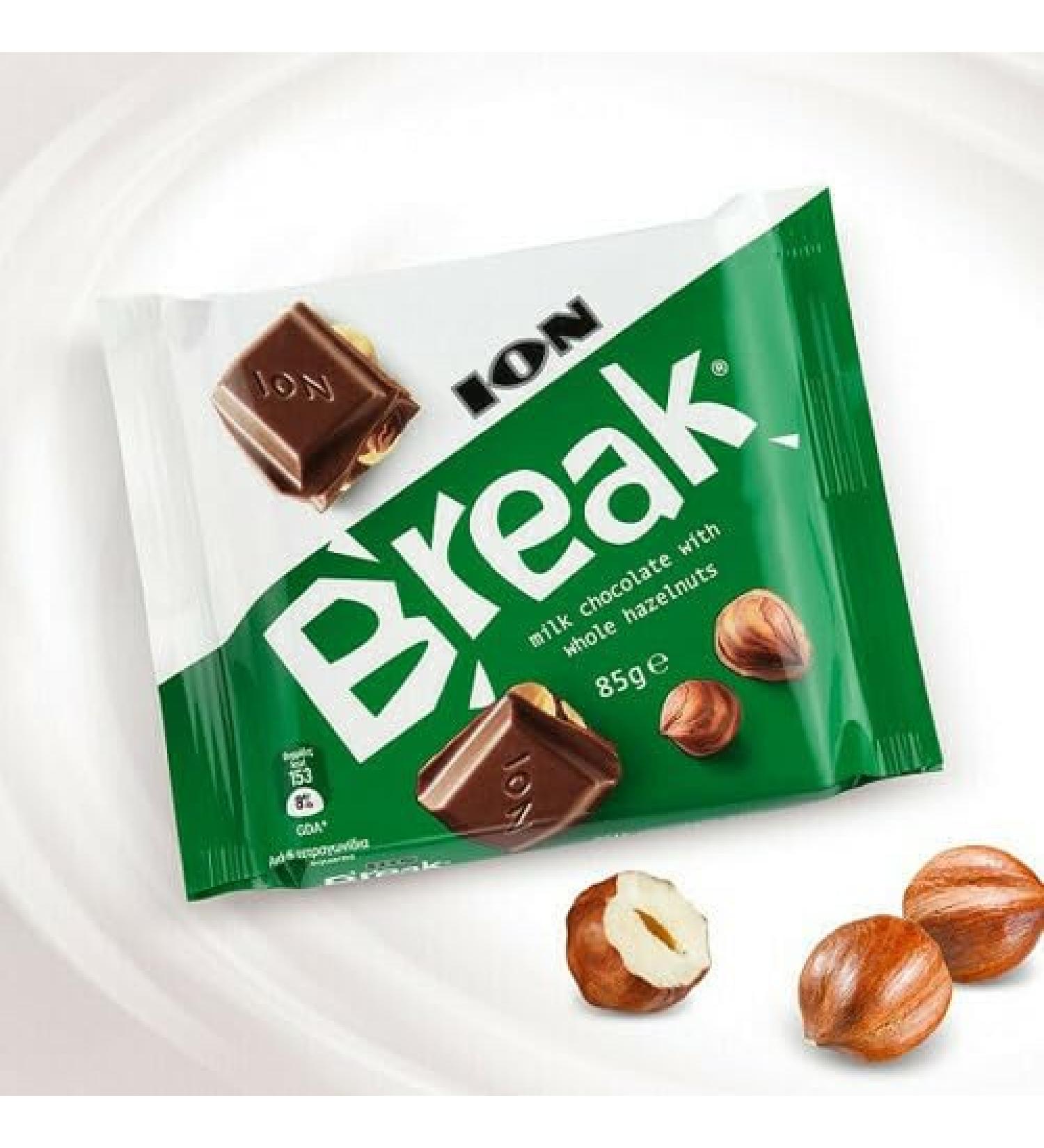 Ion Break Milk Chocolate with Whole Hazelnuts 85g, Pack of 12
