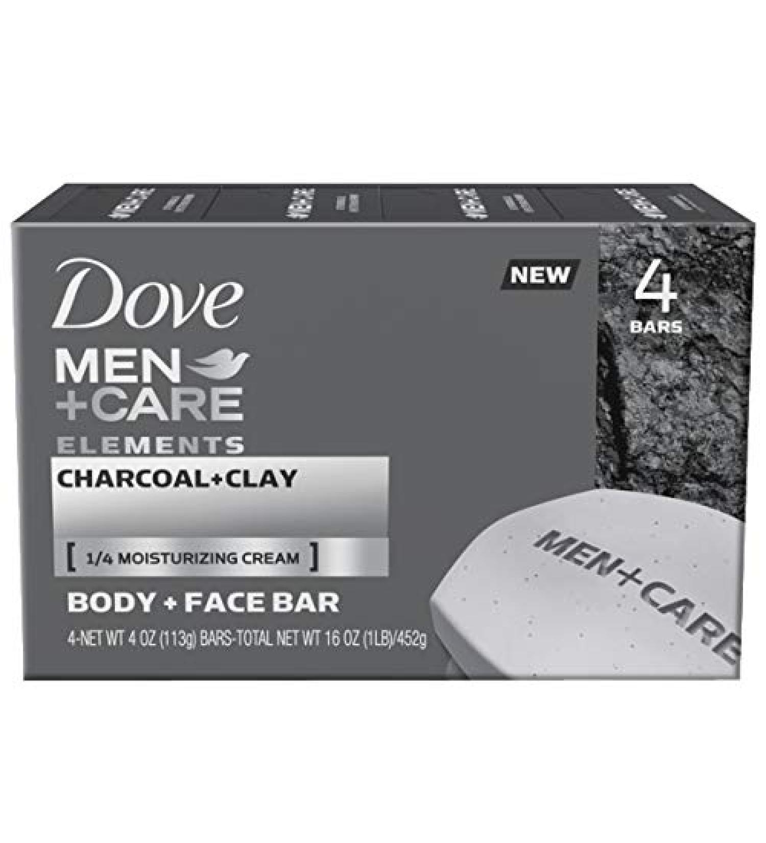 Dove Men+Care Elements Charcoal + Clay Body and Face Bar 4 oz - Pack of 4 - Buy Online on GoSupps.com